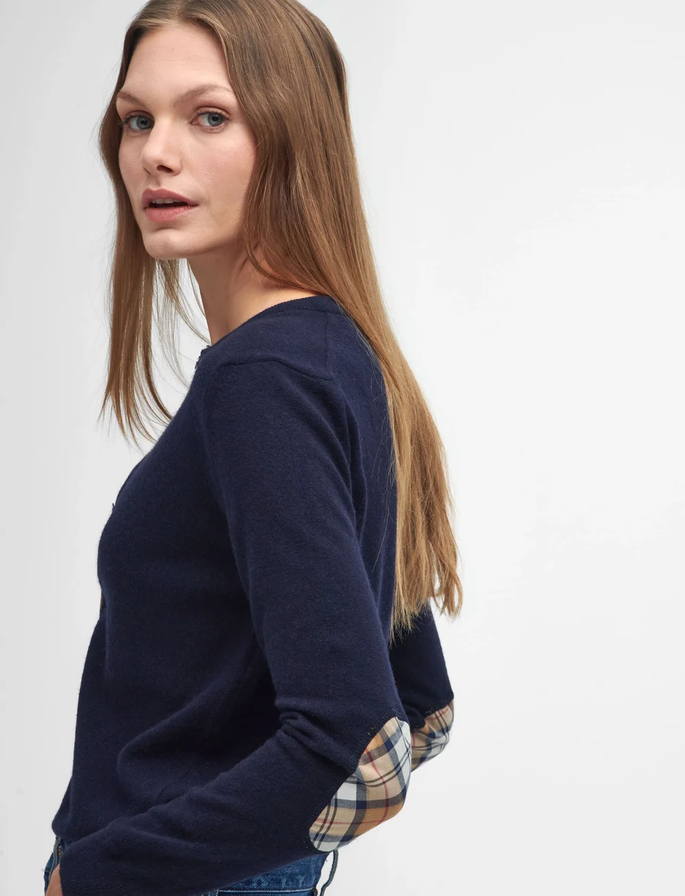 Barbour - Barbour Pendle Knitted Cardigan - cardigans - navy/hessian tartan - 5