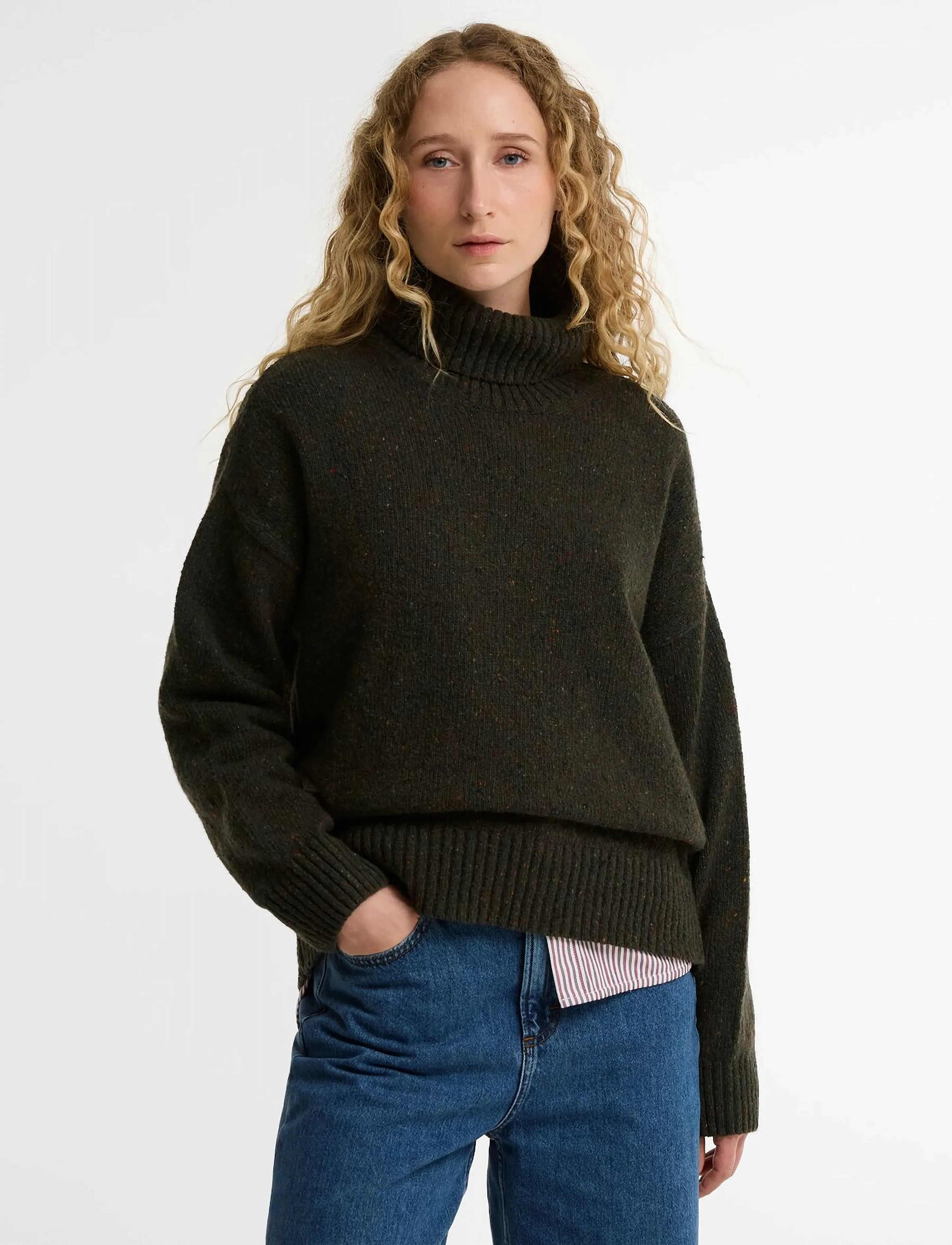 Barbour - Barbour Stanford Fleck Knitted Jumper - stickade tröjor - olive - 0