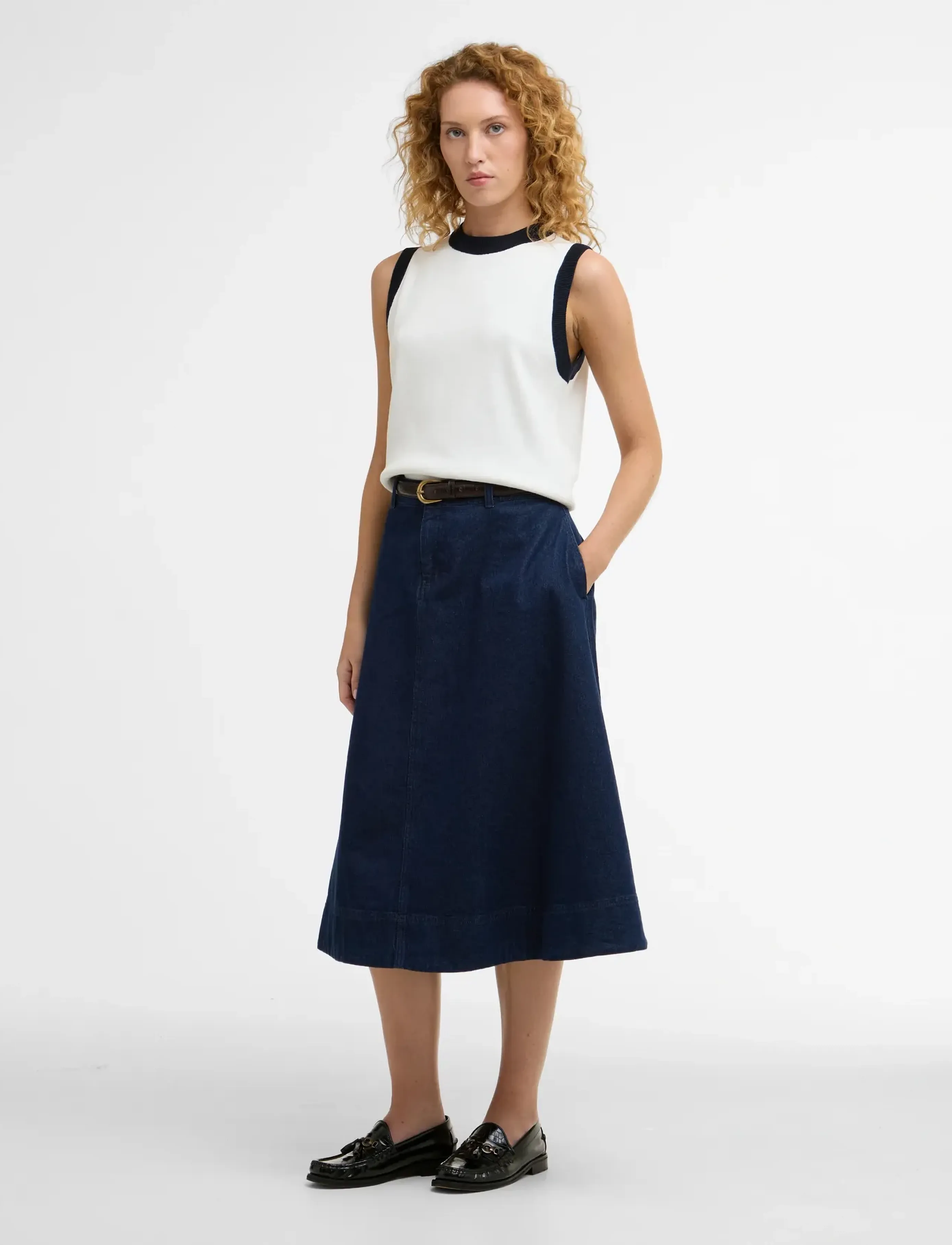 Barbour Barbour Maia Midi Skir, 36, Navy, Nederdele > Knælange Og Midi Nederdele, Dame