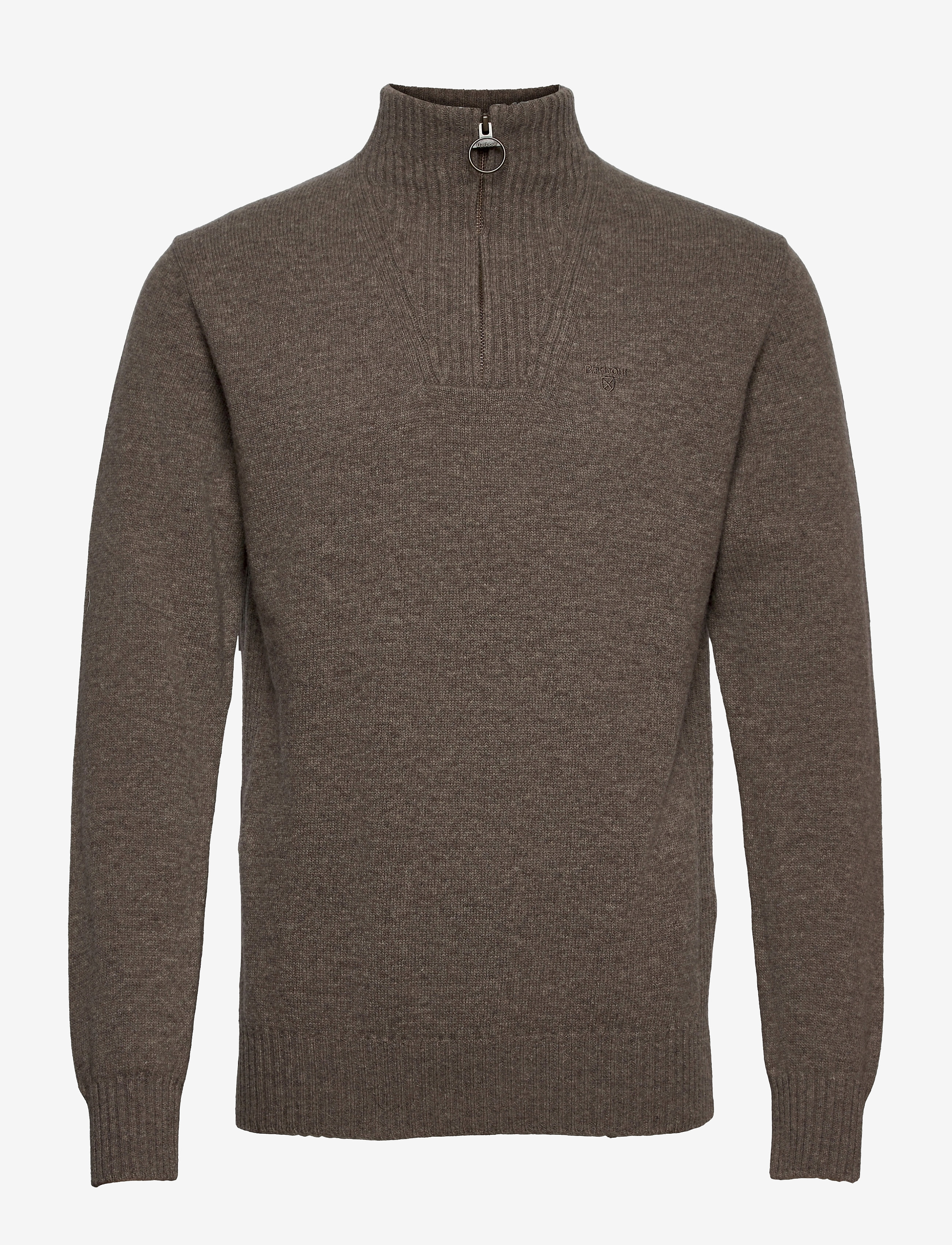 Barbour Essential L/Wool Half Zip Knitted Jumper, Mænd, Sweater Med Halv Lynlås, Brun, Str: L