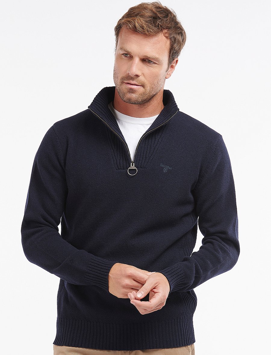 Barbour - Barbour Essential L/Wool Half Zip Knitted Jumper - half zip-tröjor - navy/ecru beaco - 0