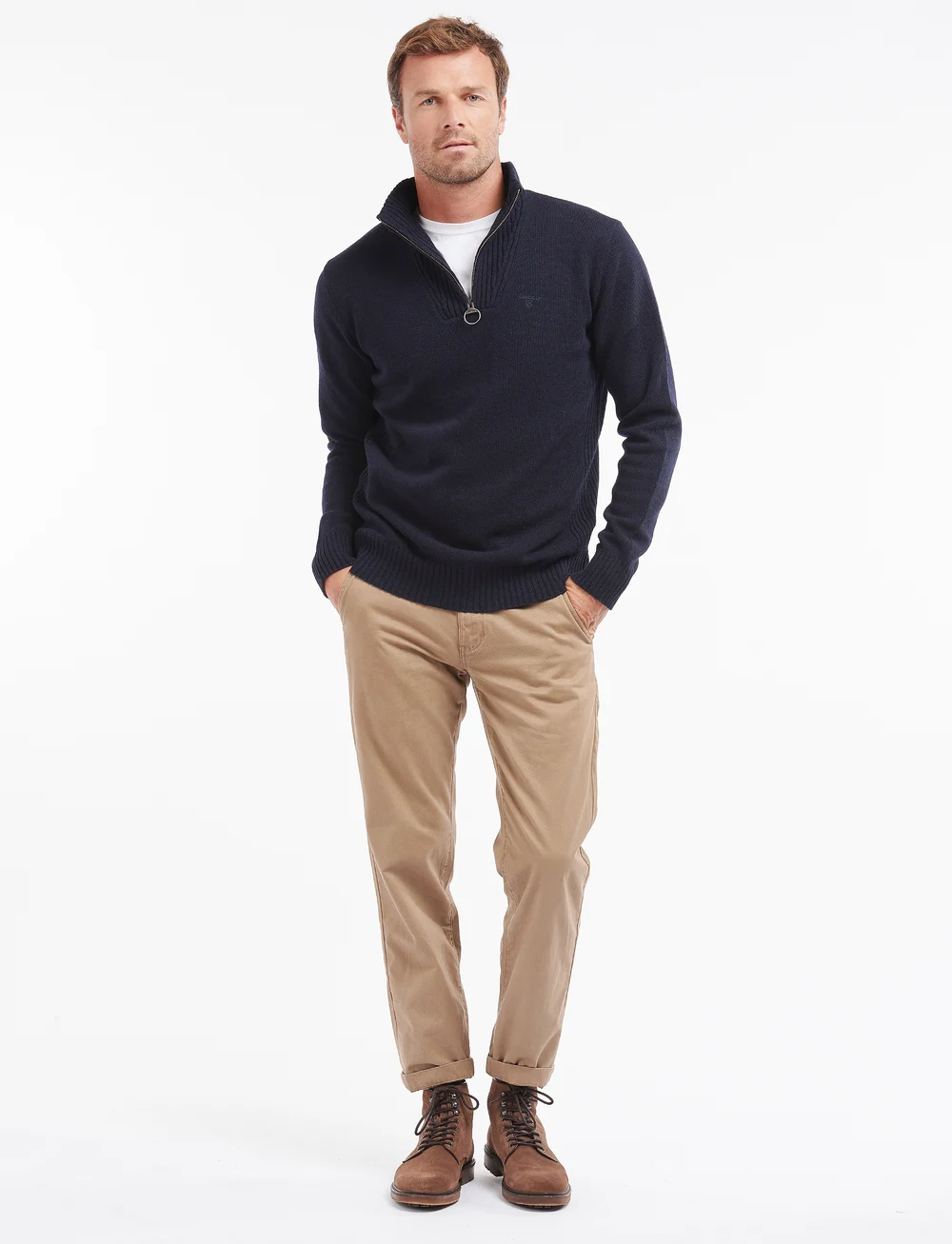 Barbour - Barbour Essential Lambswool Half Zip Knit - half zip-trøjer - navy/ecru beaco - 4