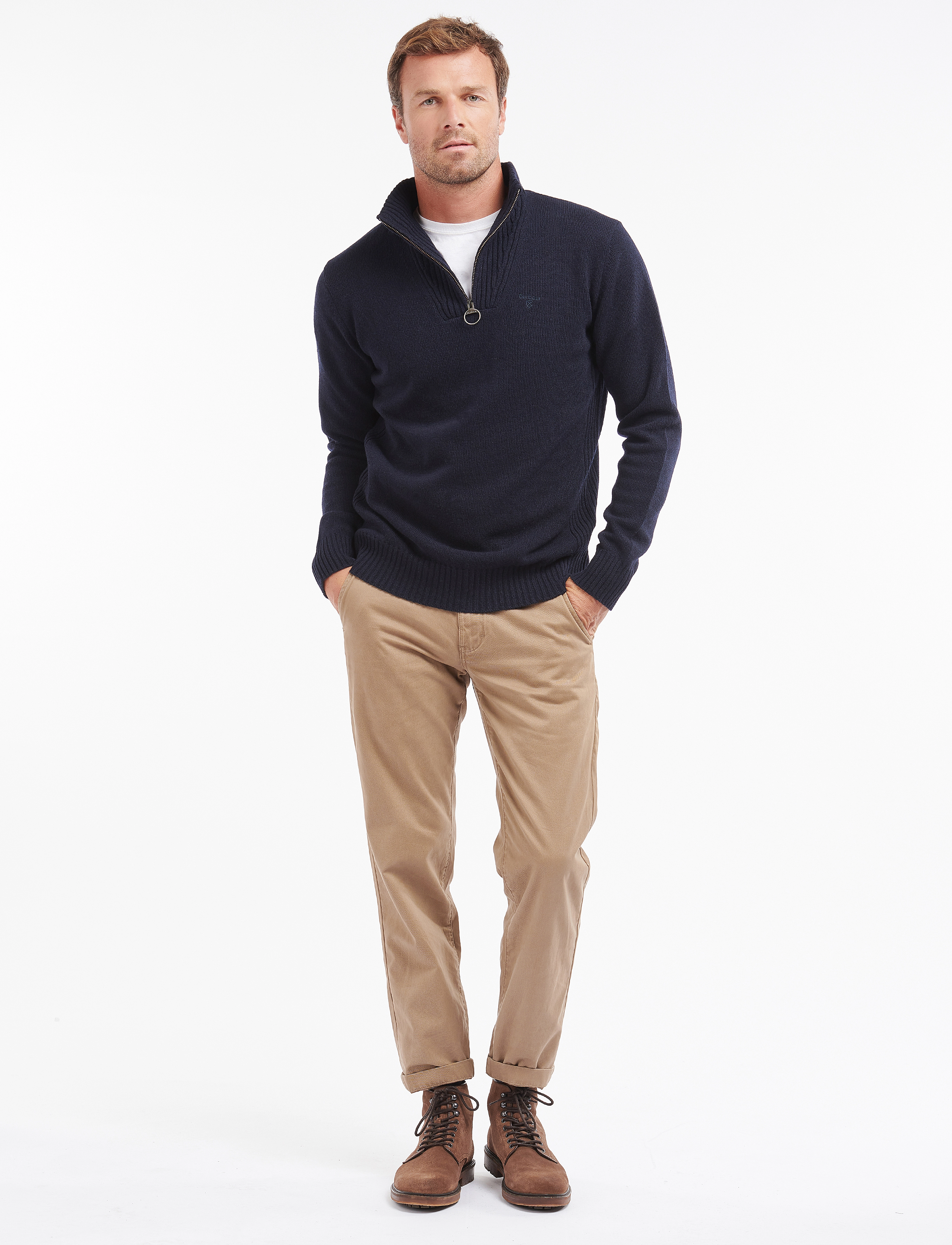Barbour - Barbour Essential Lambswool Half Zip - tõmblukk-kaelusega džemprid - navy/ecru beaco - 4
