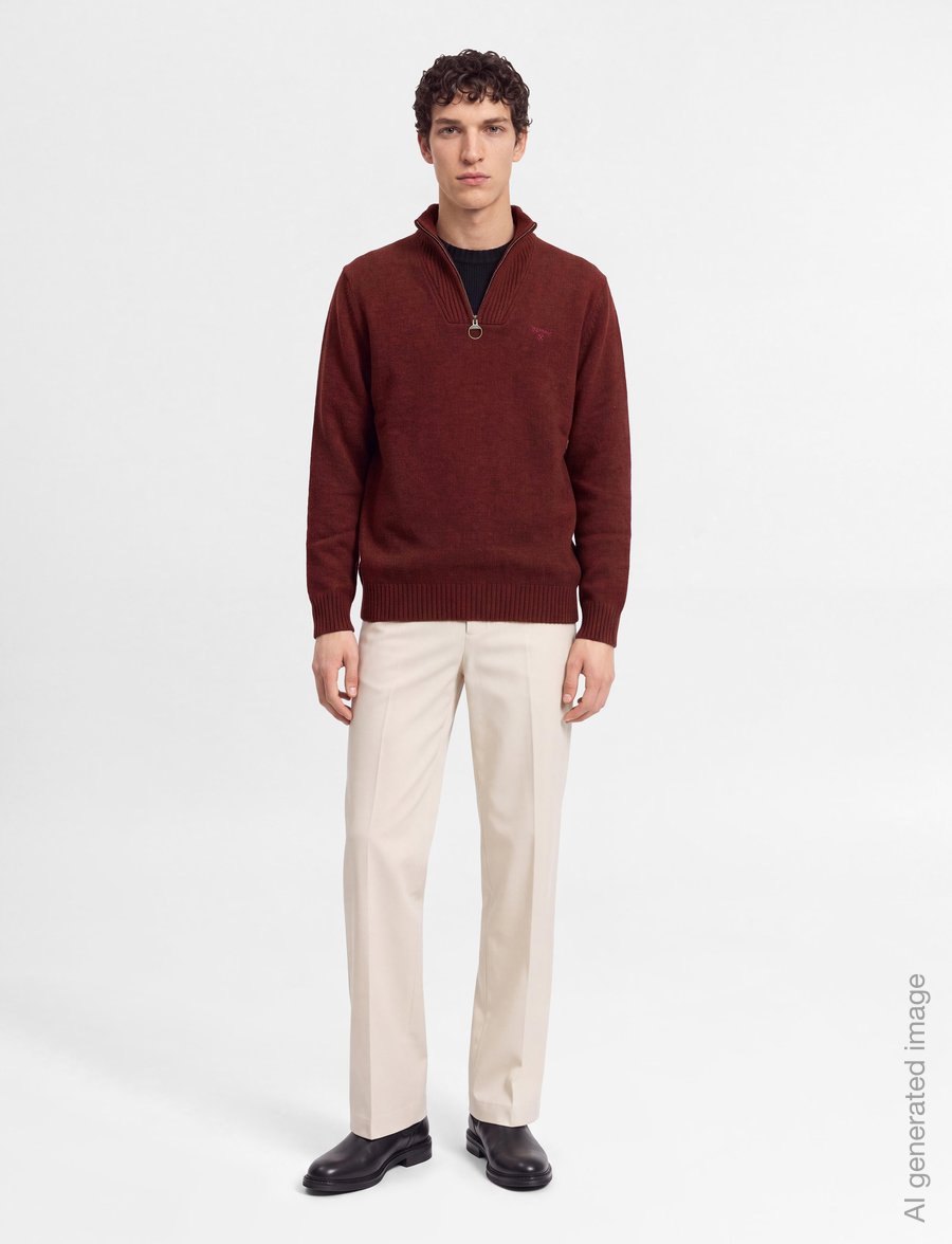 Barbour - Barbour Essential L/Wool Half Zip Knitted Jumper - pullover mit halbem reißverschluss - russet - 0