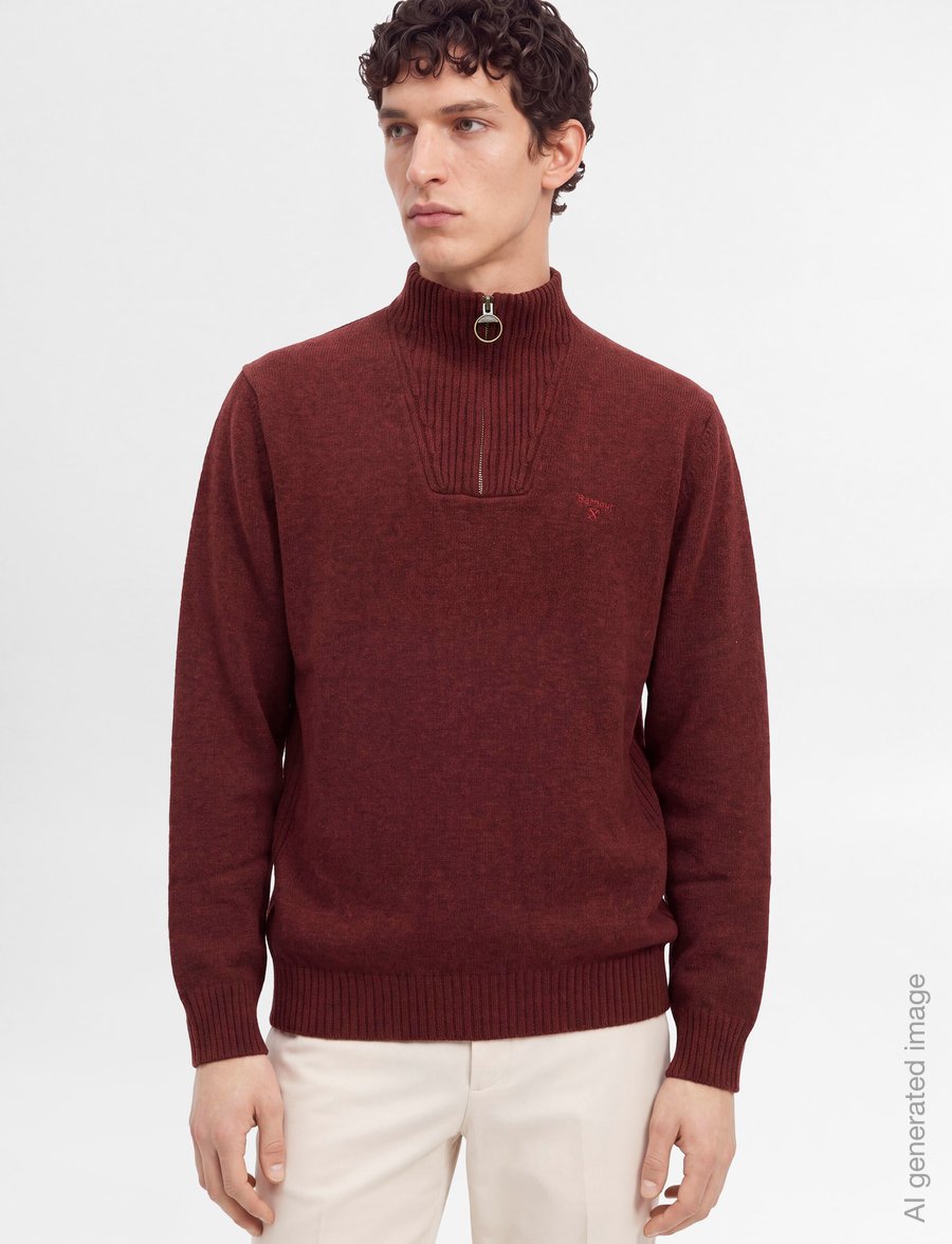 Barbour - Barbour Essential L/Wool Half Zip Knitted Jumper - pullover mit halbem reißverschluss - russet - 3
