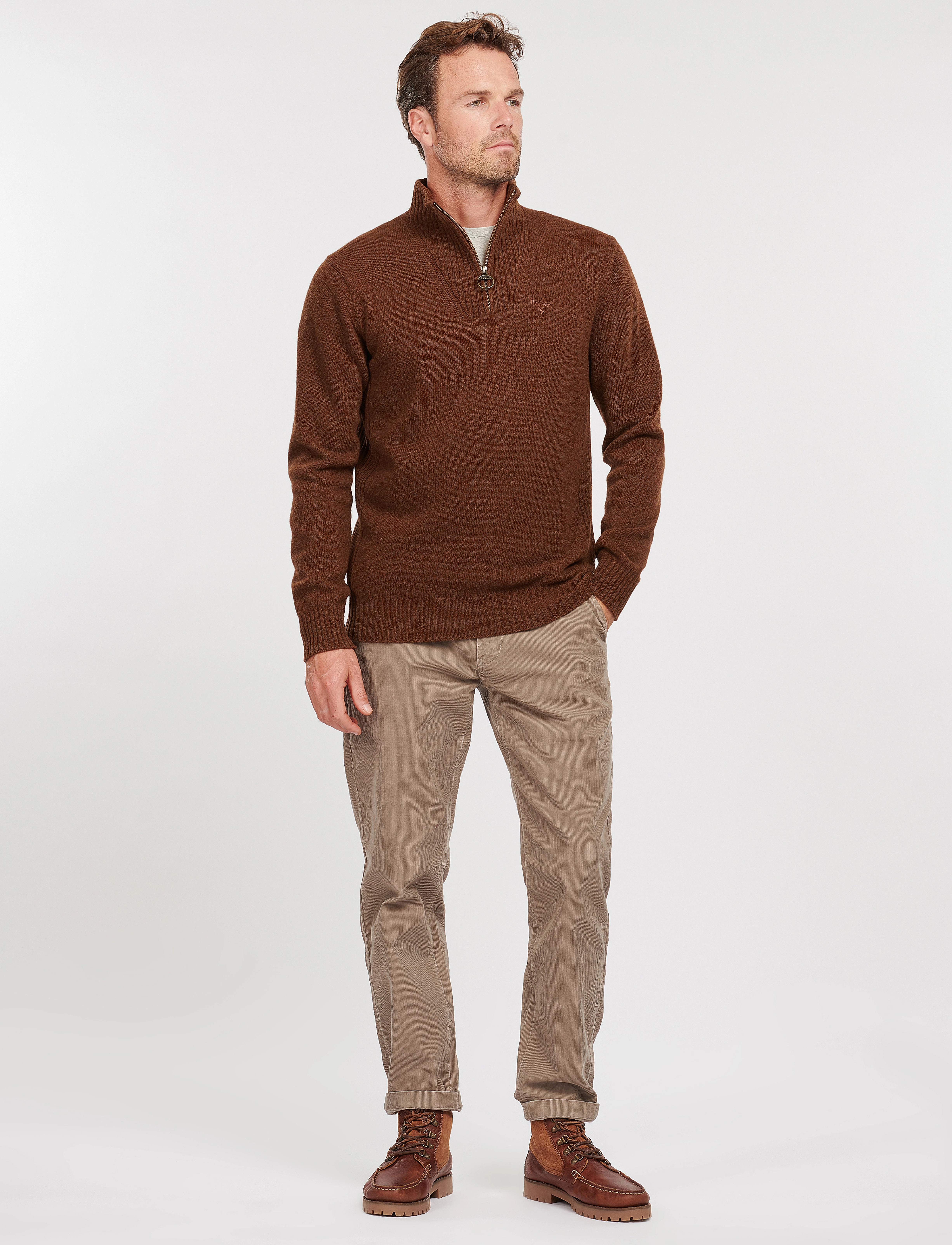 Barbour - Barbour Essential L/Wool Half Zip Knitted Jumper - half zip-tröjor - sandstone - 4