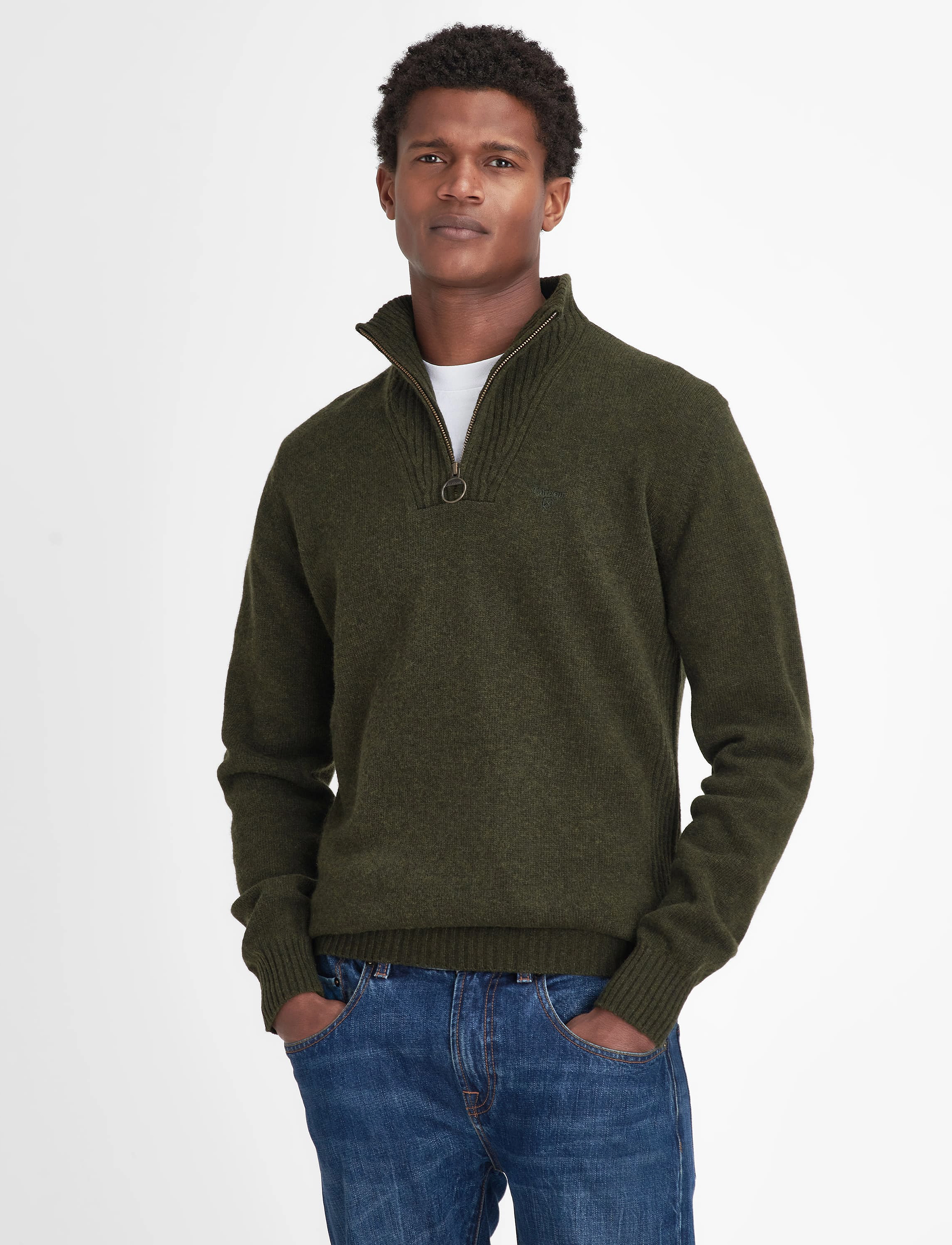 Barbour - Barbour Essential L/Wool Half Zip Knitted Jumper - half zip jumpers - seaweed - 0