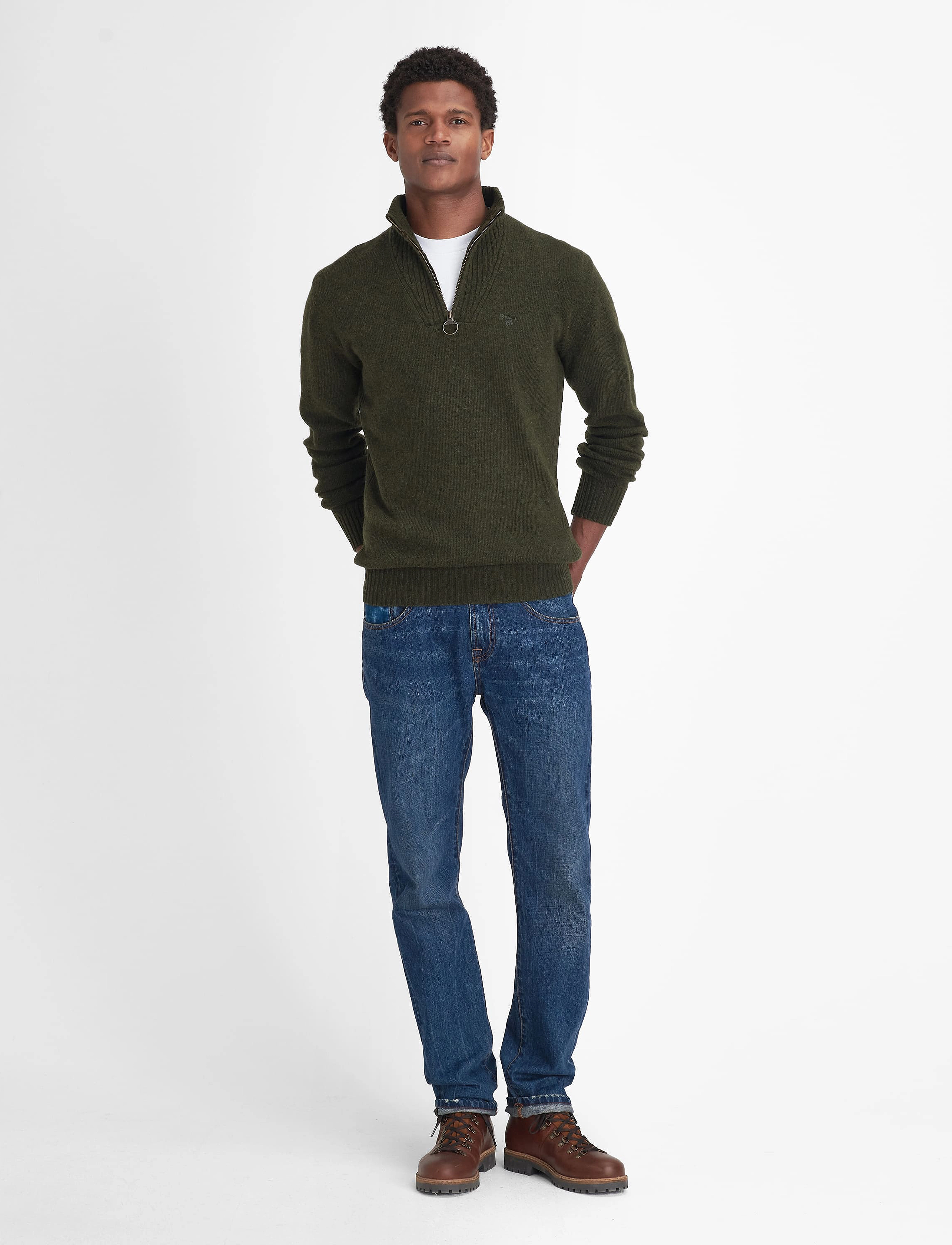 Barbour - Barbour Essential L/Wool Half Zip Knitted Jumper - half zip jumpers - seaweed - 2
