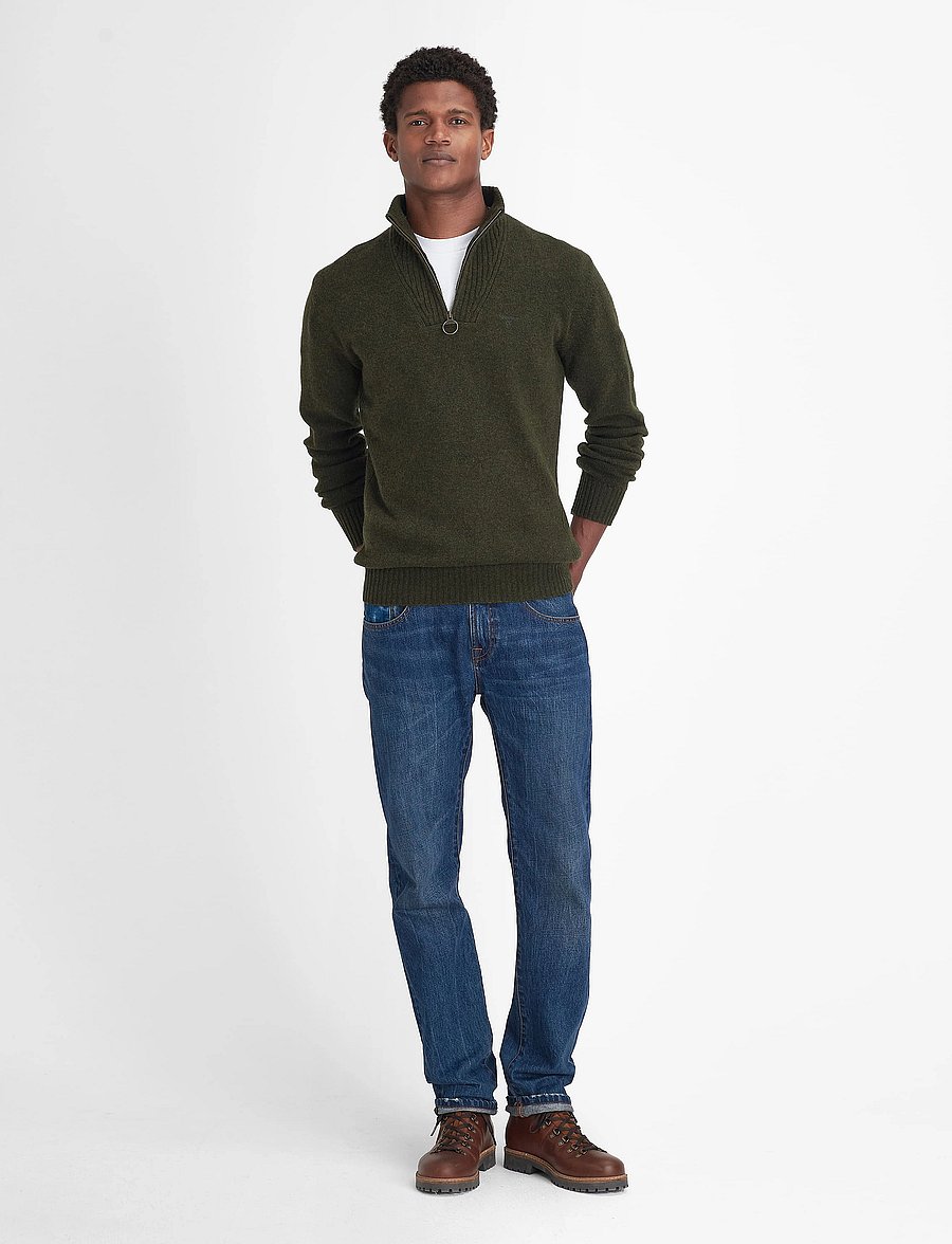 Barbour - Barbour Essential L/Wool Half Zip Knitted Jumper - half zip jumpers - seaweed - 2