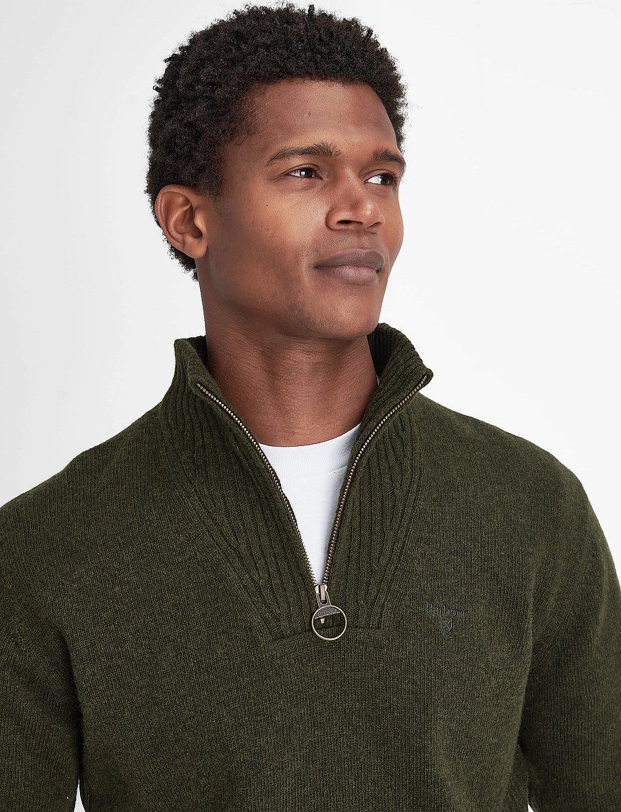 Barbour - Barbour Essential L/Wool Half Zip Knitted Jumper - half zip jumpers - seaweed - 4