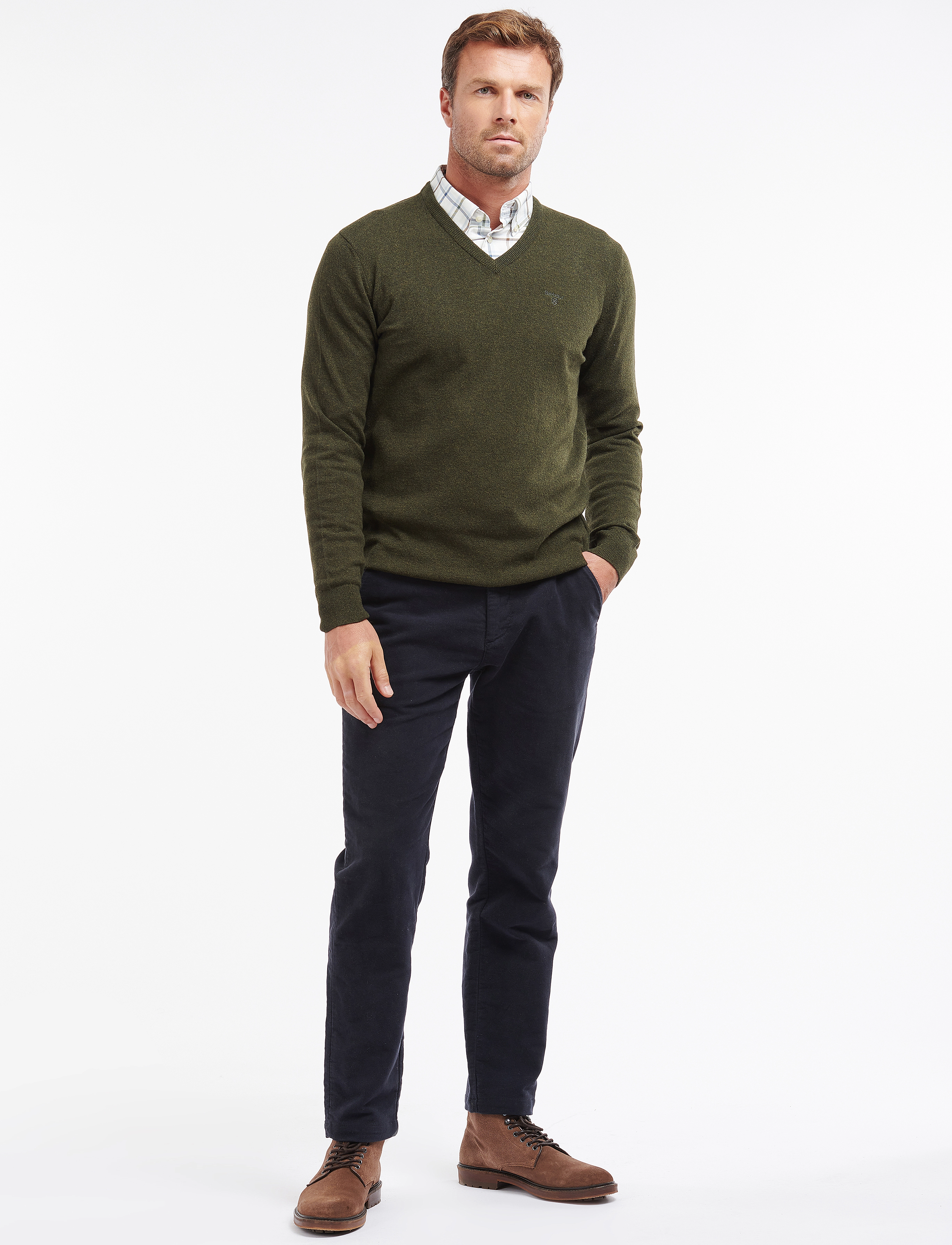 Barbour - Barbour Essential L/Wool V Neck Sweater - racing grn - 4