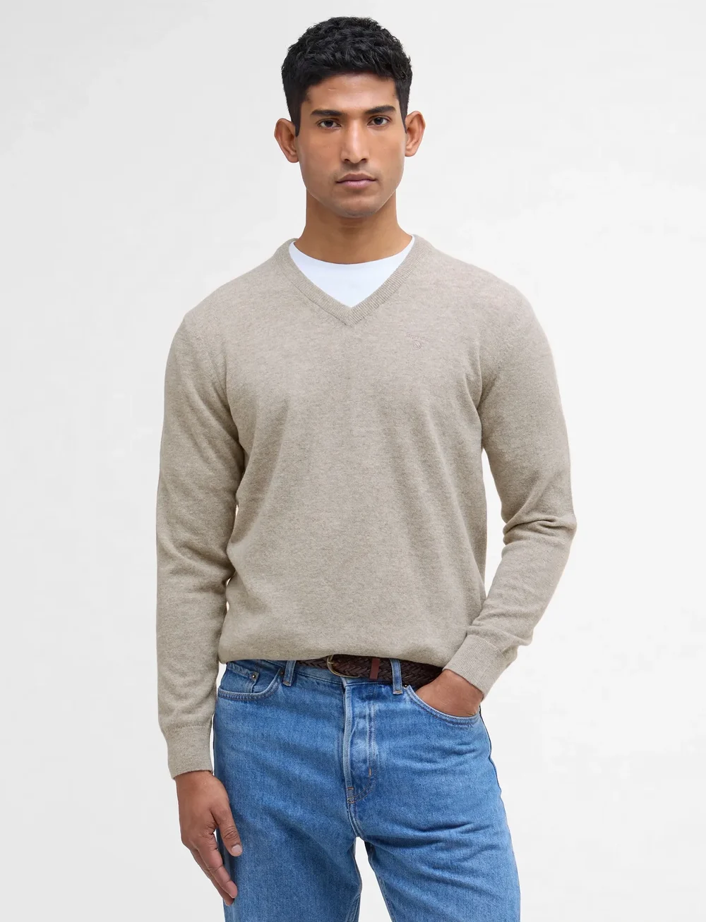 Barbour - Barbour Essential Lambswool V Neck Sweater - v-ausschnitt - stone - 0