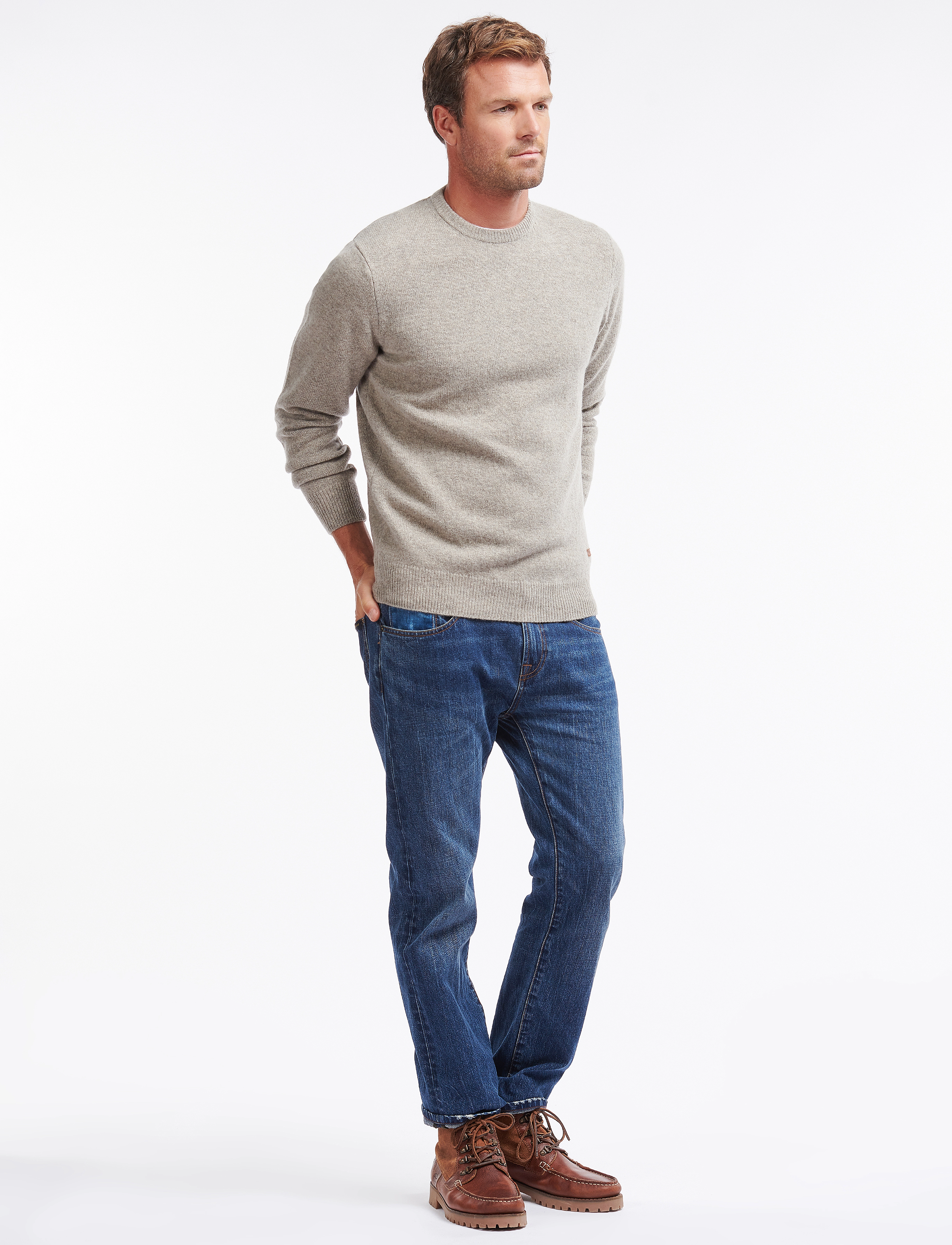 Barbour - Barbour Essential Patch Crew - round necks - dk stone / lt s - 4