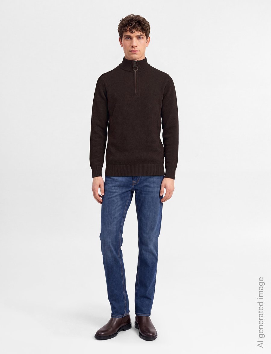 Barbour - Barbour Holden Half Zip Knitted Jumper - half zip-tröjor - dark oak - 0
