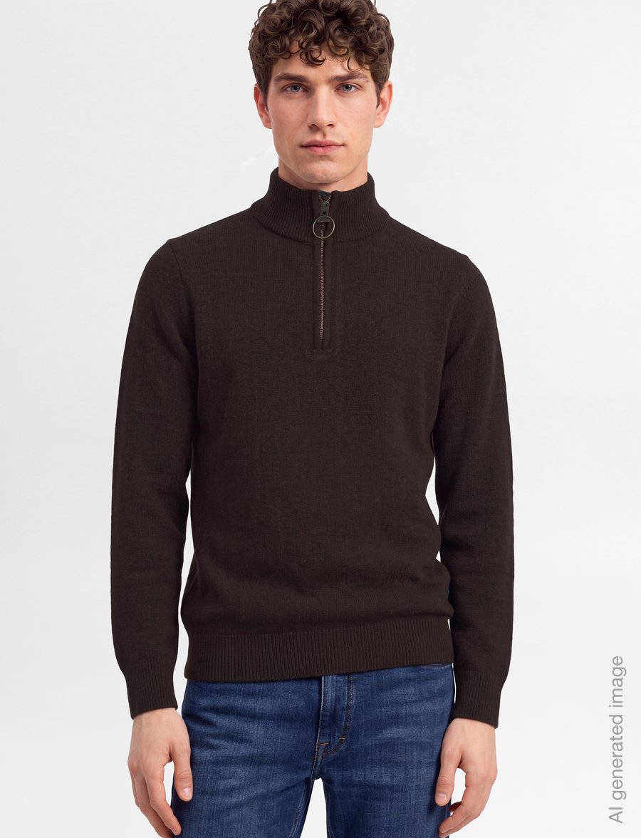 Barbour - Barbour Holden Half Zip Knitted Jumper - half zip-tröjor - dark oak - 3