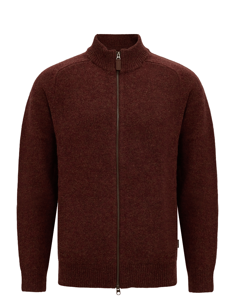 Barbour - Barbour Talder Zip Through Knitted Jumper - pullover mit durchgehendem reißverschluss - russet - 0