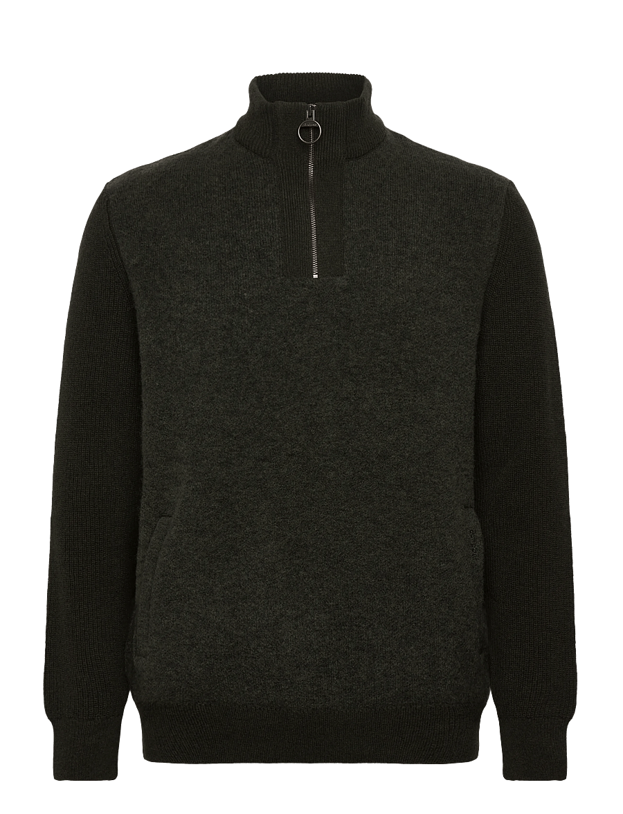 Barbour - Barbour Milburn Half Zip Knitted Jumper - pullover mit halbem reißverschluss - olive - 0