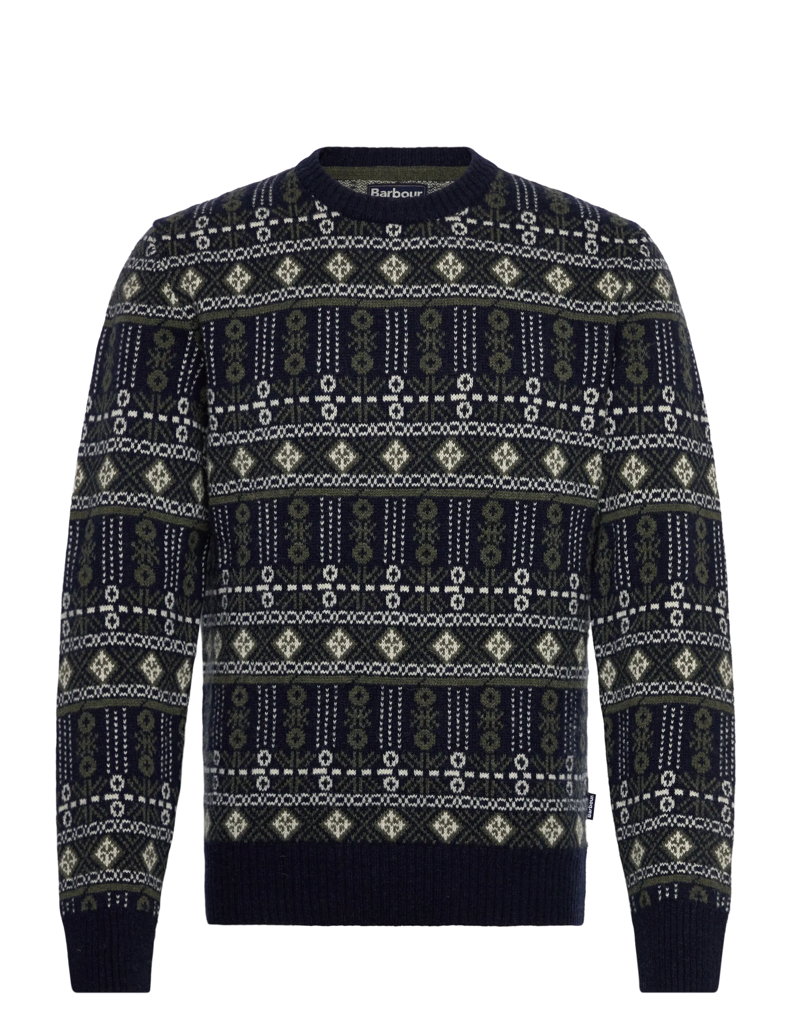 Barbour Barbour Grangetown Fair Isle Crew Neck Sweater, L, Black, Strik > Runde Halse, Herre