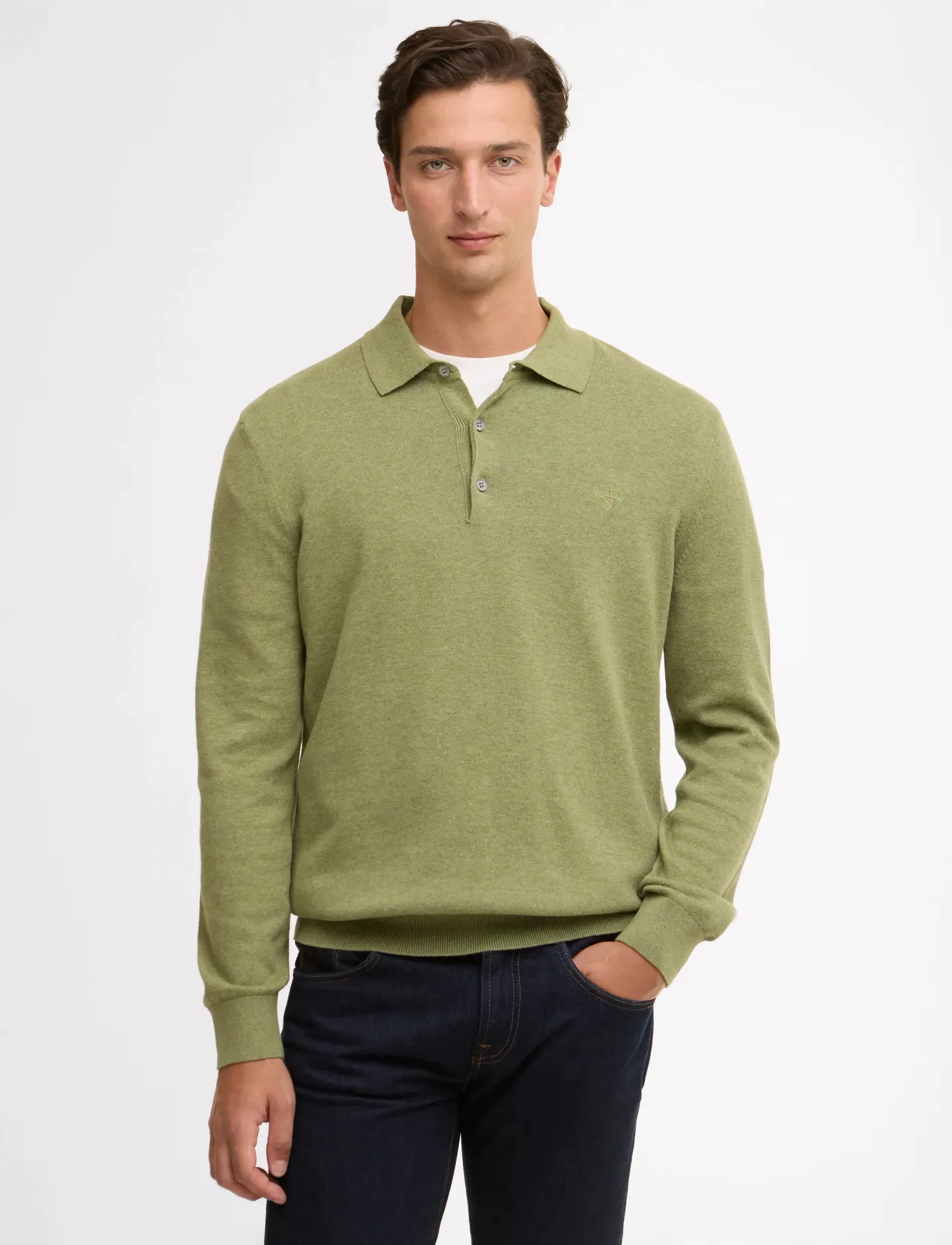 Barbour Barbour Pima Knit Polo, S, Khaki green, Poloer > Langærmede, Herre