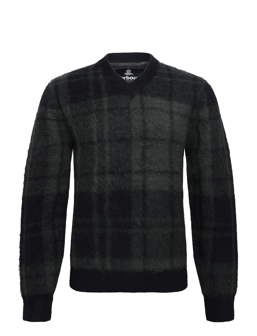 Barbour - Barbour Hunham Tartan V-Neck Knitted Jumper - v-hals - black - 0