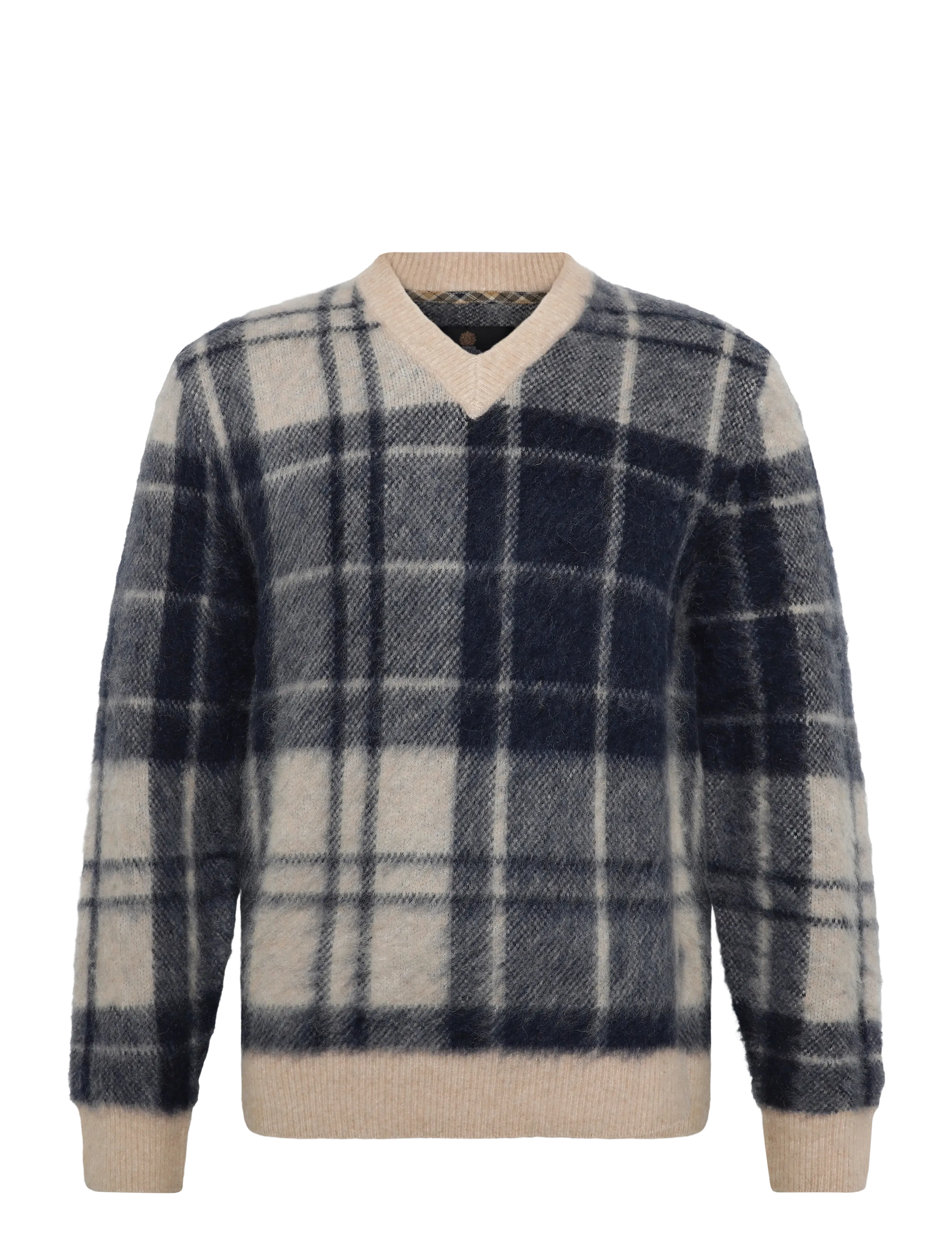 Barbour Barbour Hunham Tartan V-Neck Knitted Jumper - Barbour - STONE / cream