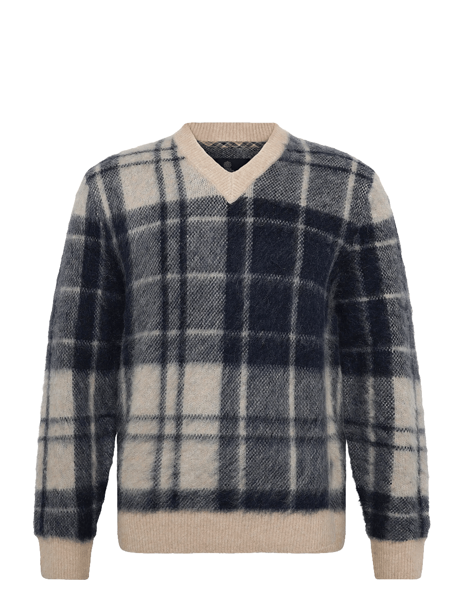 Barbour - Barbour Hunham Tartan V-Neck Knitted Jumper - v-hals - stone - 1