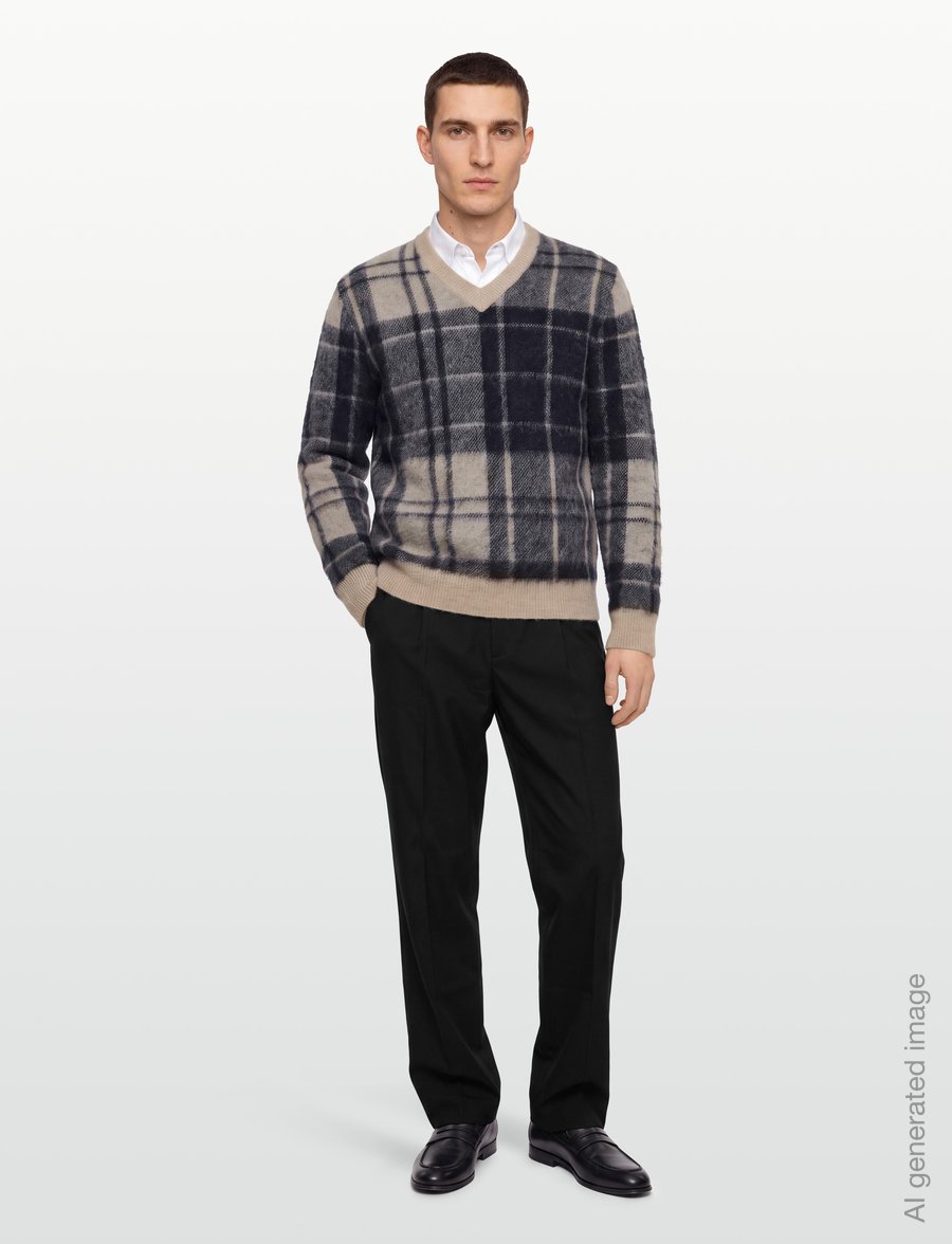 Barbour - Barbour Hunham Tartan V-Neck Knitted Jumper - v-hals - stone - 0