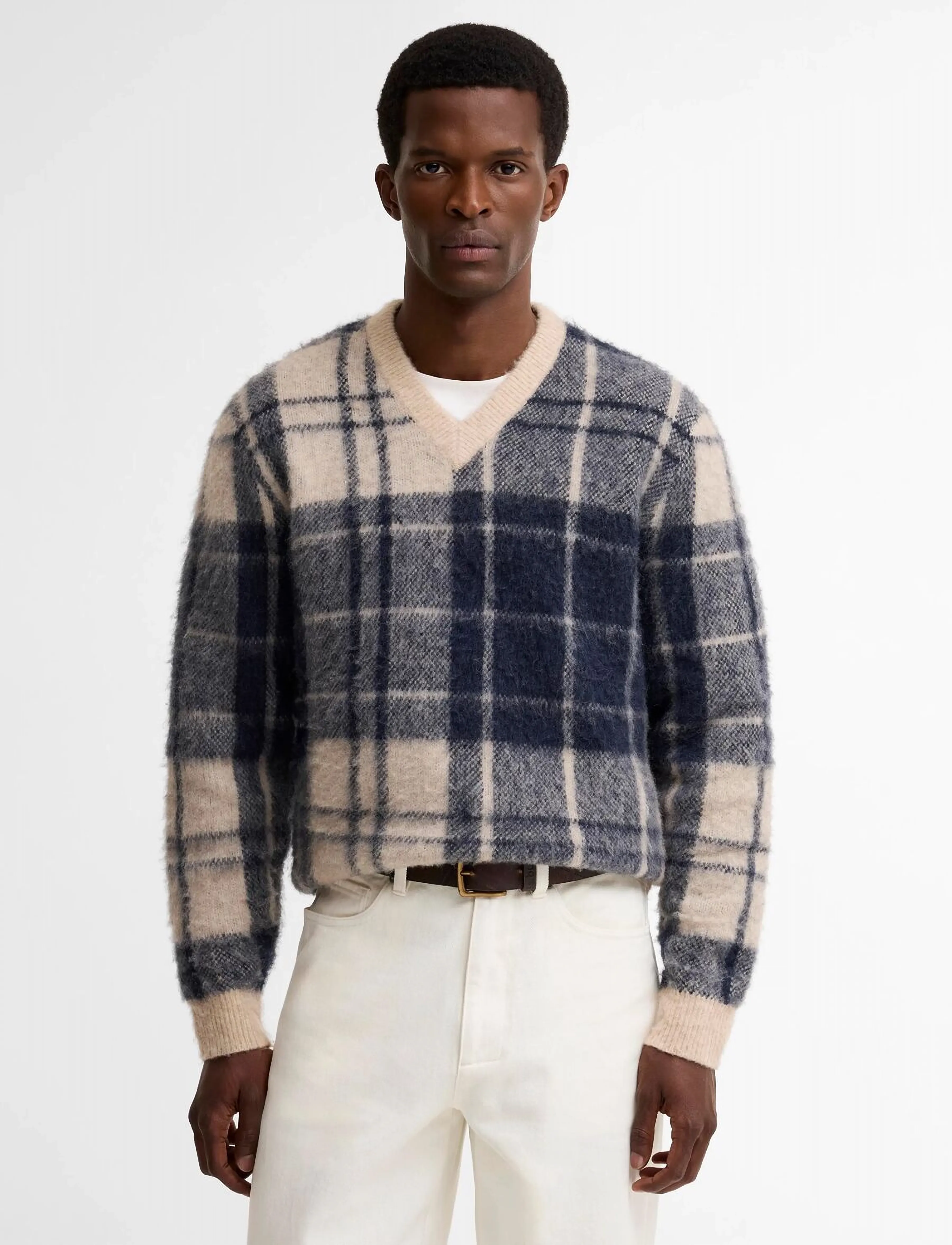 Barbour Barbour Hunham Tartan V-Neck Knitted Jumper - Osta olukorra järgi - STONE / cream