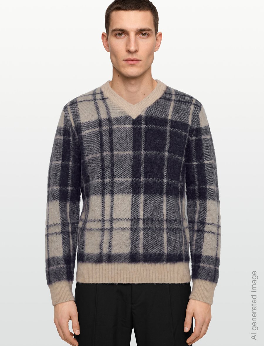 Barbour - Barbour Hunham Tartan V-Neck Knitted Jumper - v-hals - stone - 3
