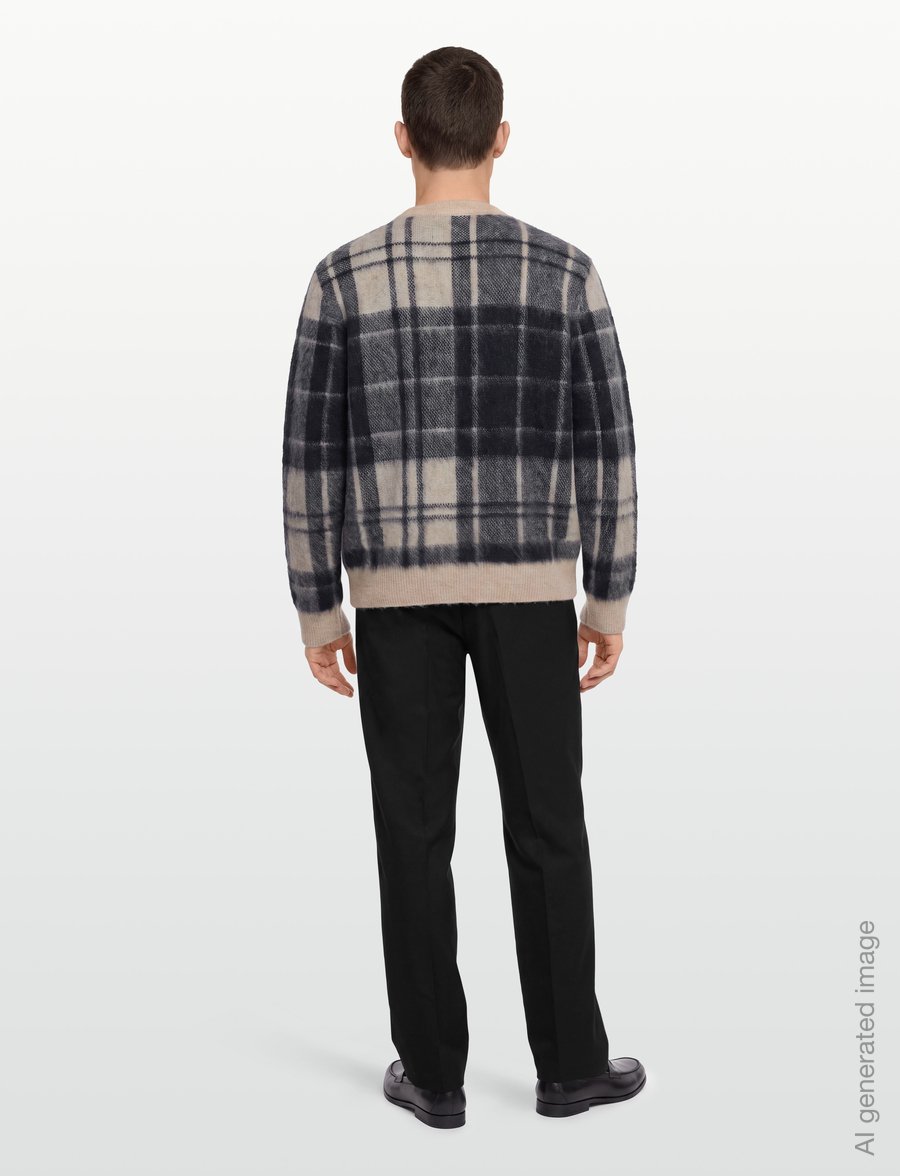 Barbour - Barbour Hunham Tartan V-Neck Knitted Jumper - v-hals - stone - 4