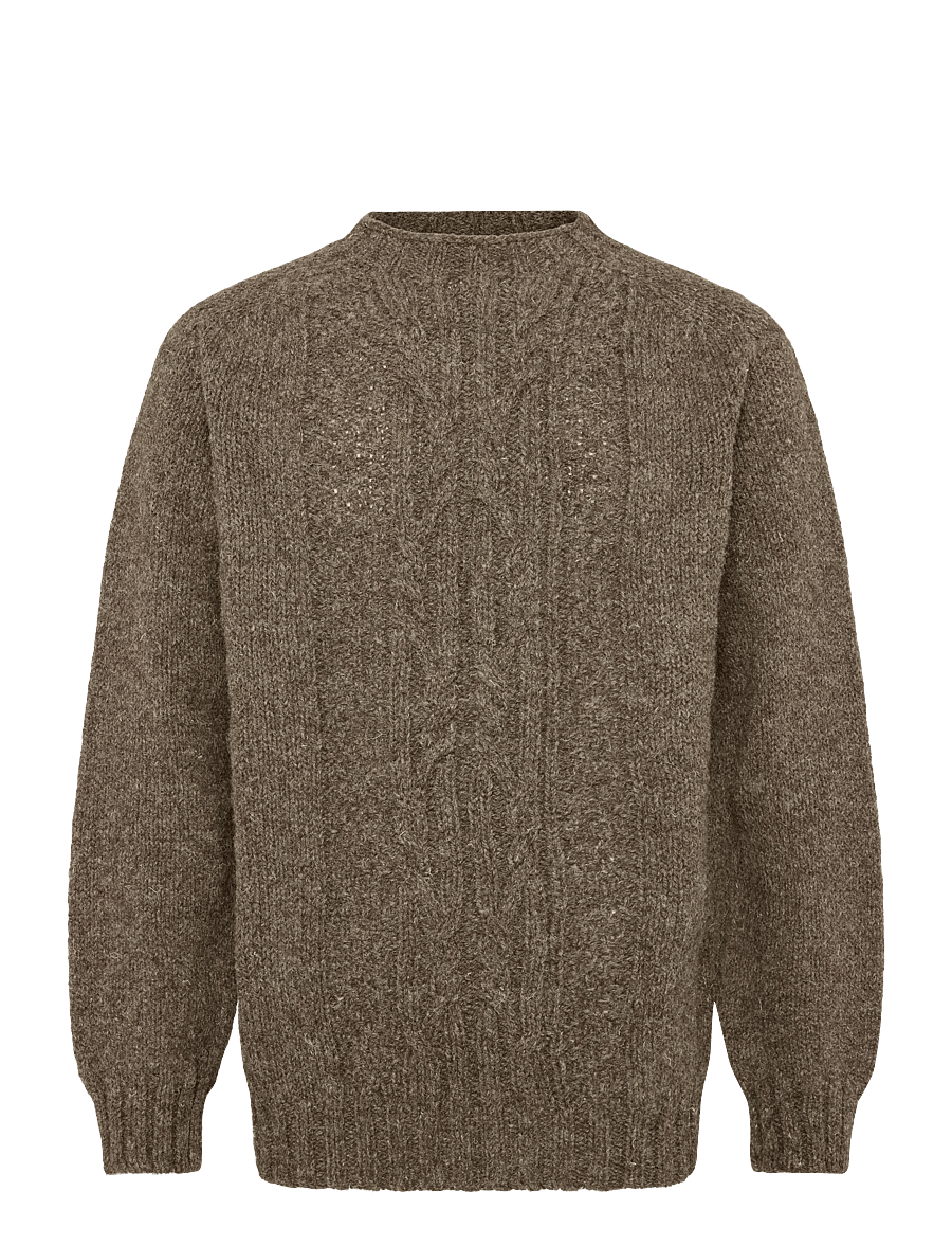 Barbour - Barbour Scottish Made Natural Yarn Cable Crew - medium brown - 0
