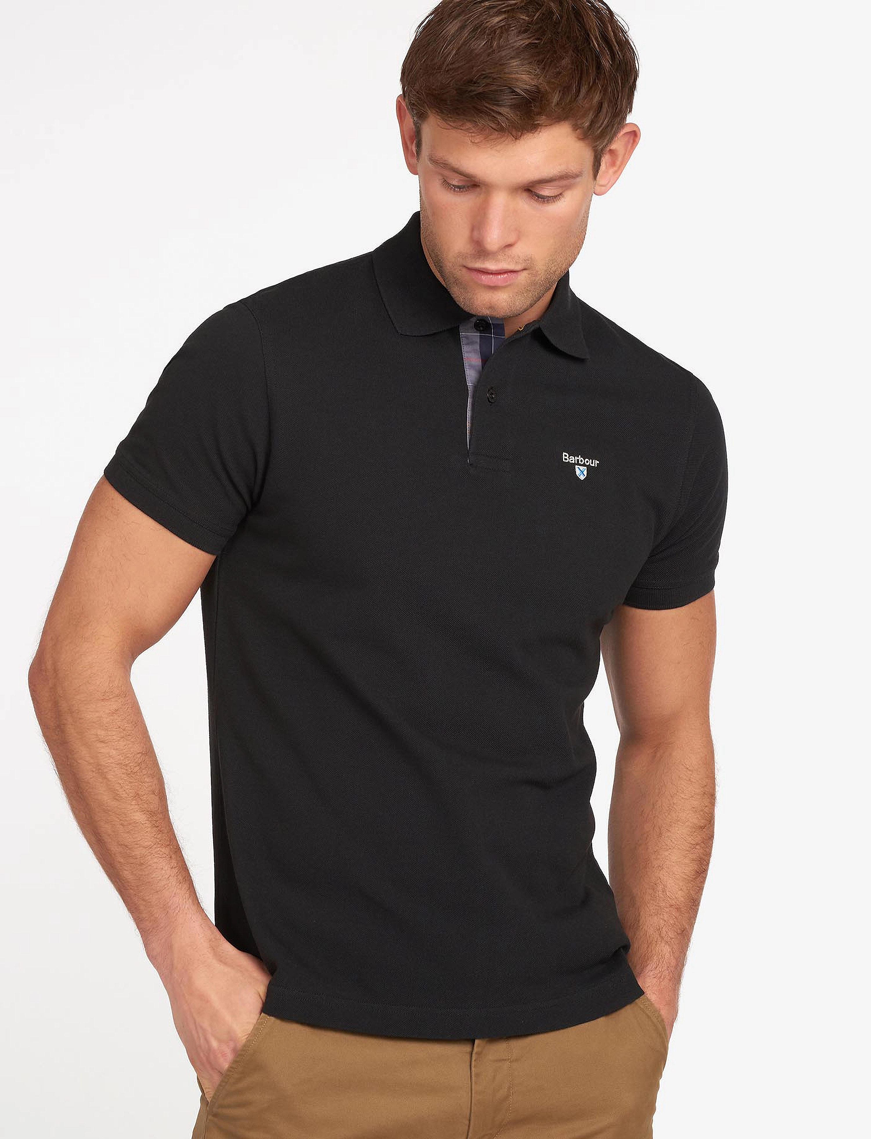 Barbour Barbour Tartan Pique Tailored Polo Shirt, M, Black, Poloer > Kortærmede, Herre