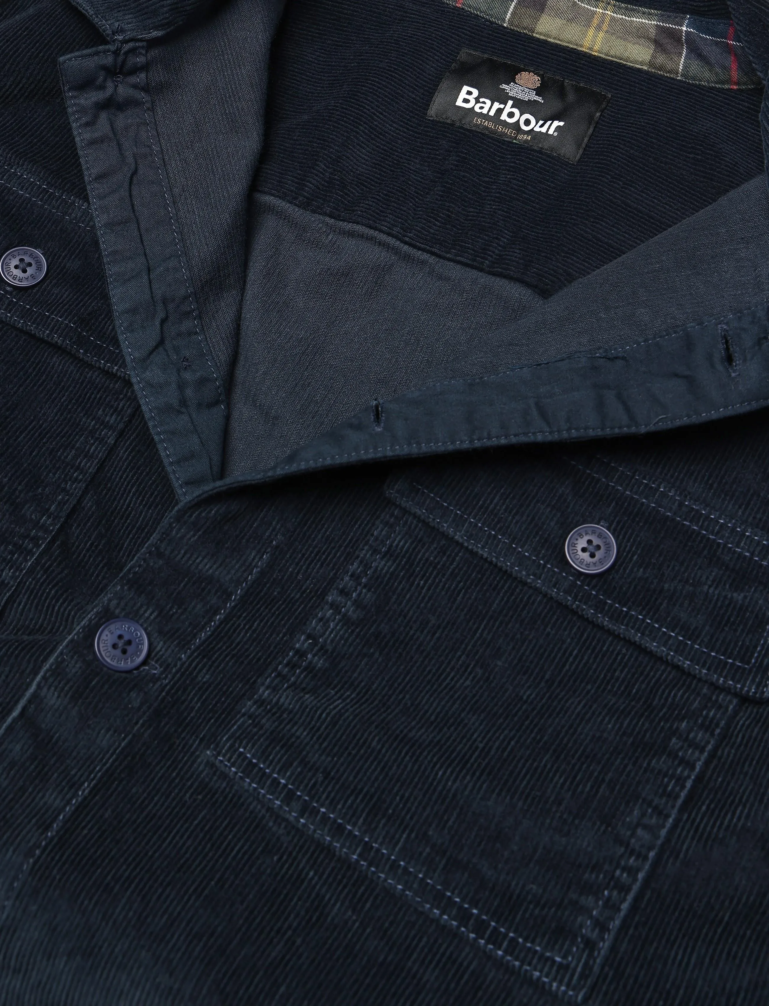 Barbour - Barbour Tartan Trimmed Cord Overshirt - kevadjoped - navy - 2