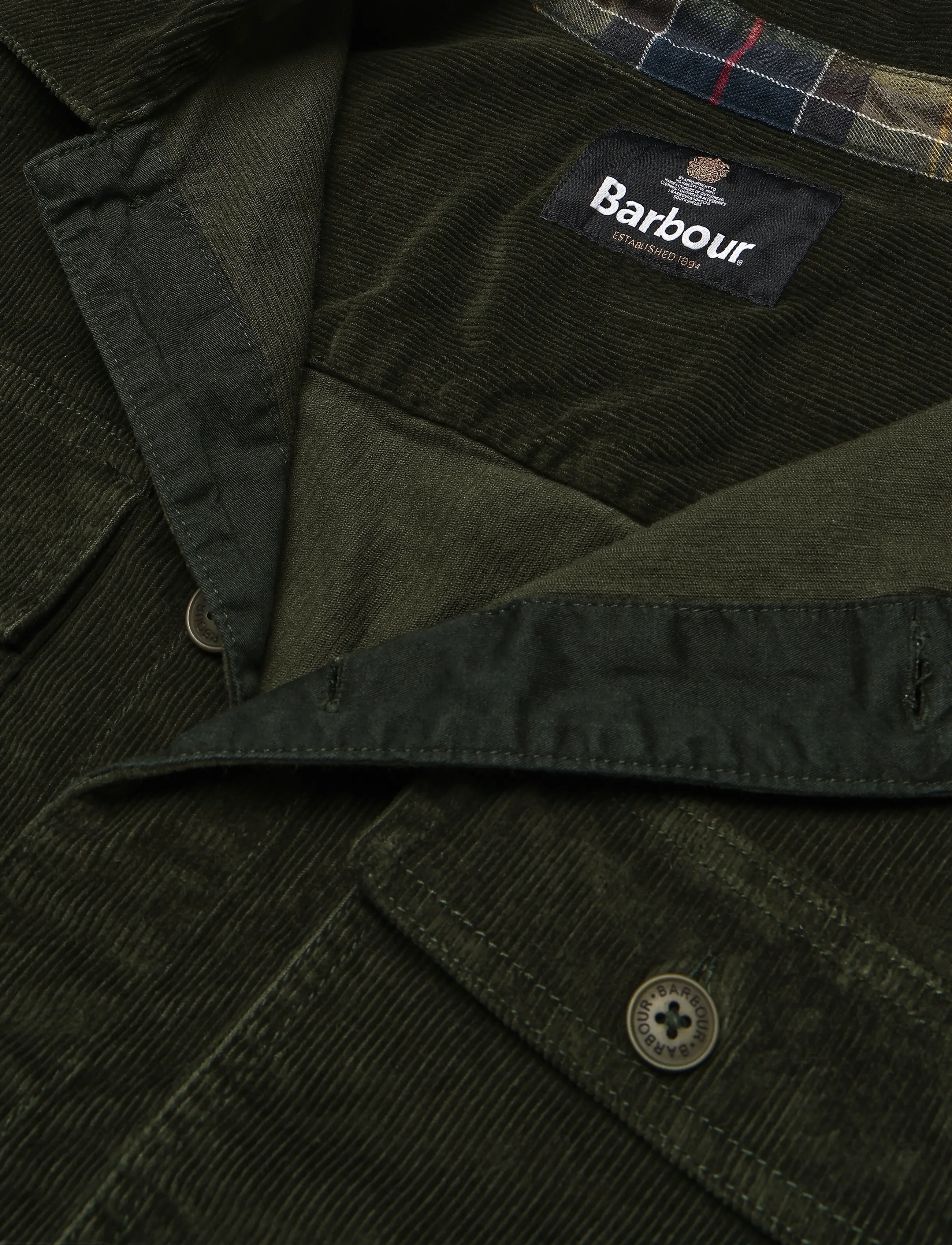 Barbour - Barbour Tartan Trimmed Cord Overshirt - frühlingsjacken - olive - 2