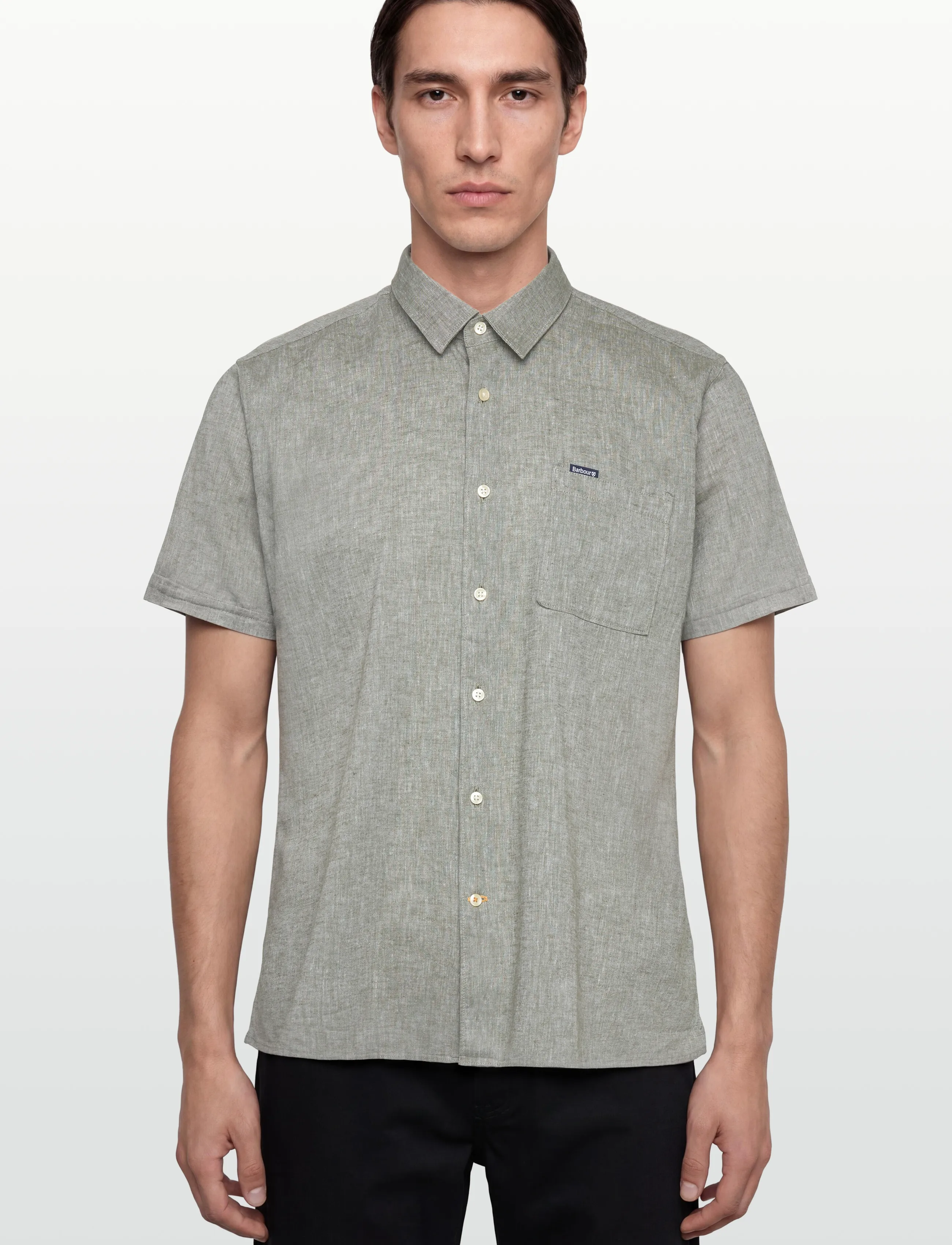 Barbour - Barbour Nelson SS Shir - linasest riidest särgid - bleached olive - 3