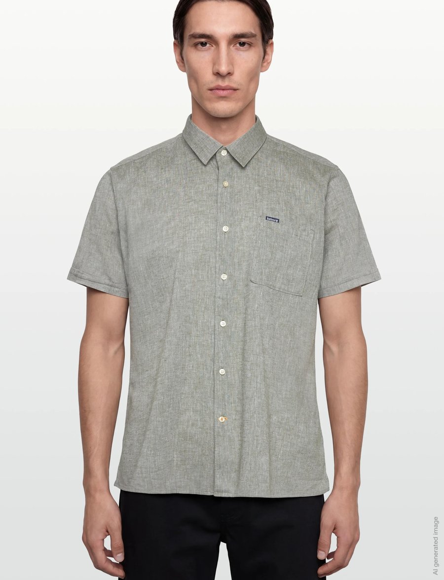 Barbour - Barbour Nelson SS Shir - linasest riidest särgid - bleached olive - 3