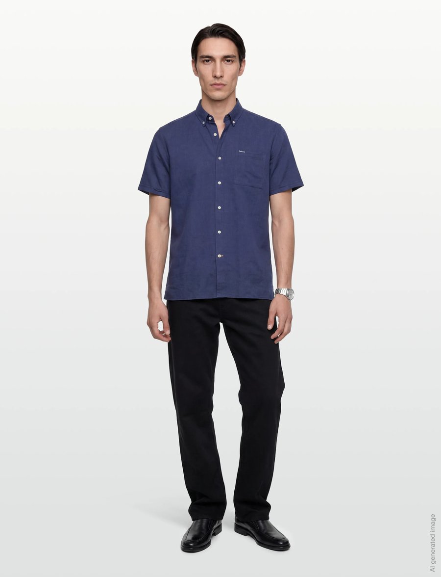 Barbour - Barbour Nelson SS Shir - linen shirts - indigo - 0