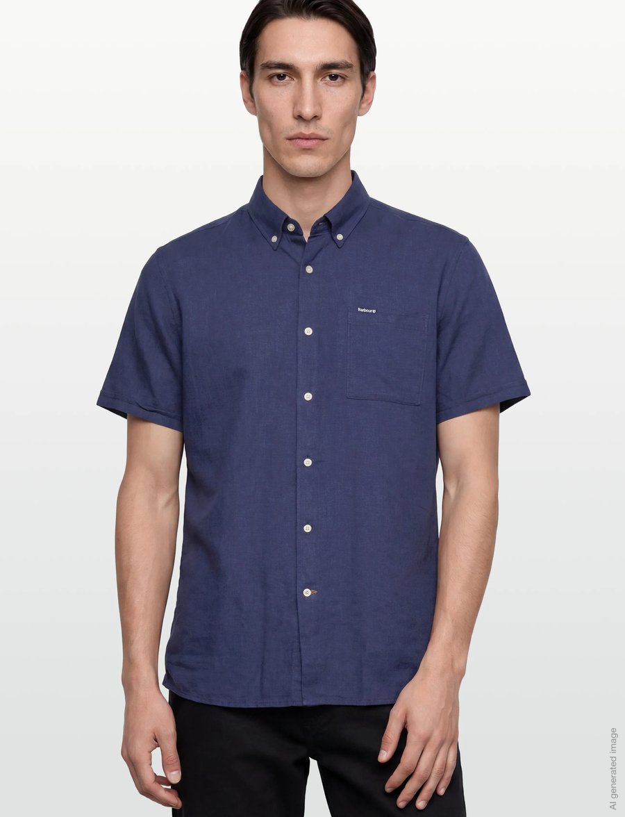 Barbour - Barbour Nelson SS Shir - linen shirts - indigo - 3