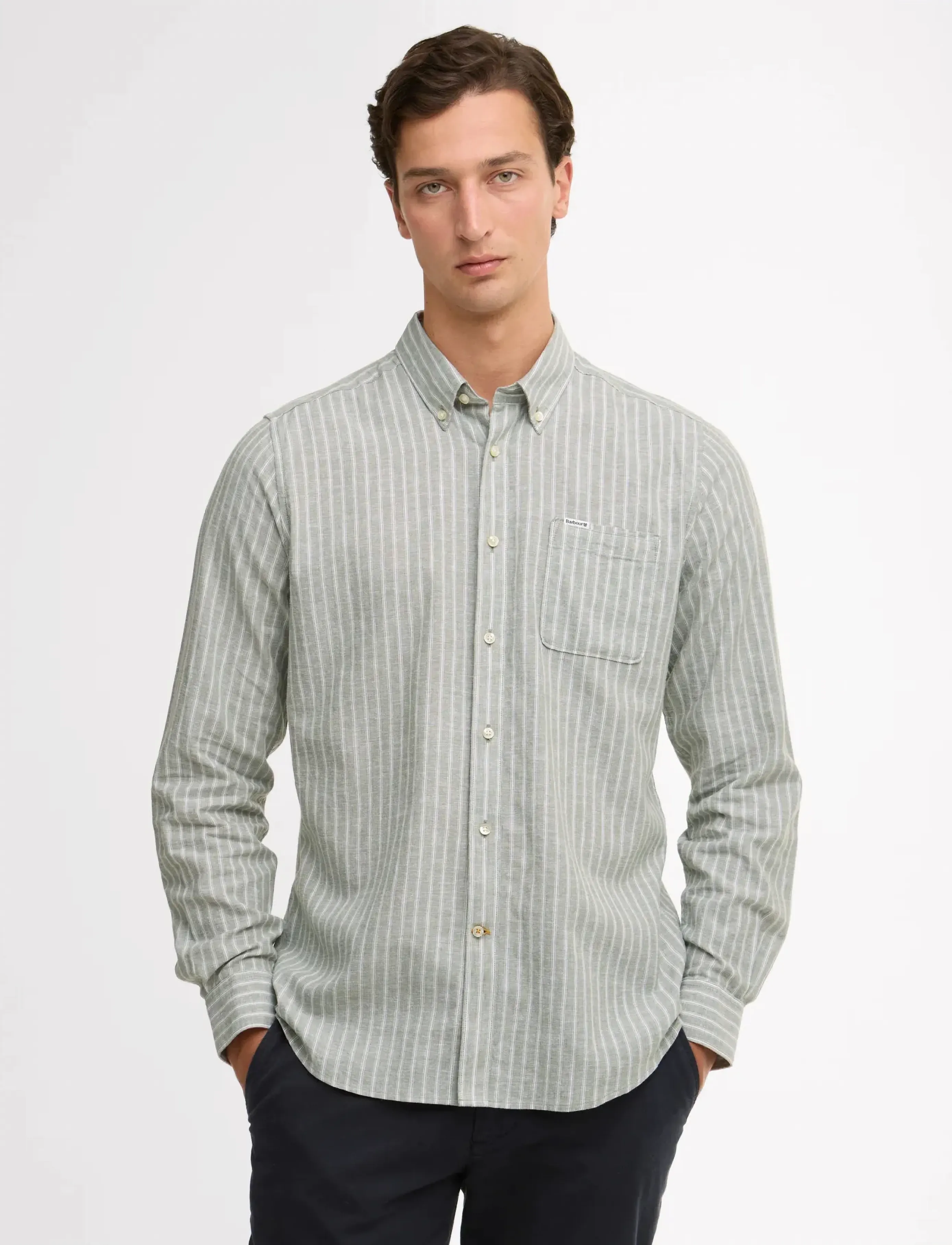 Barbour Nelson Striped, Mænd, Stribet Button-Down Skjorte, Grøn, Str: XXXL