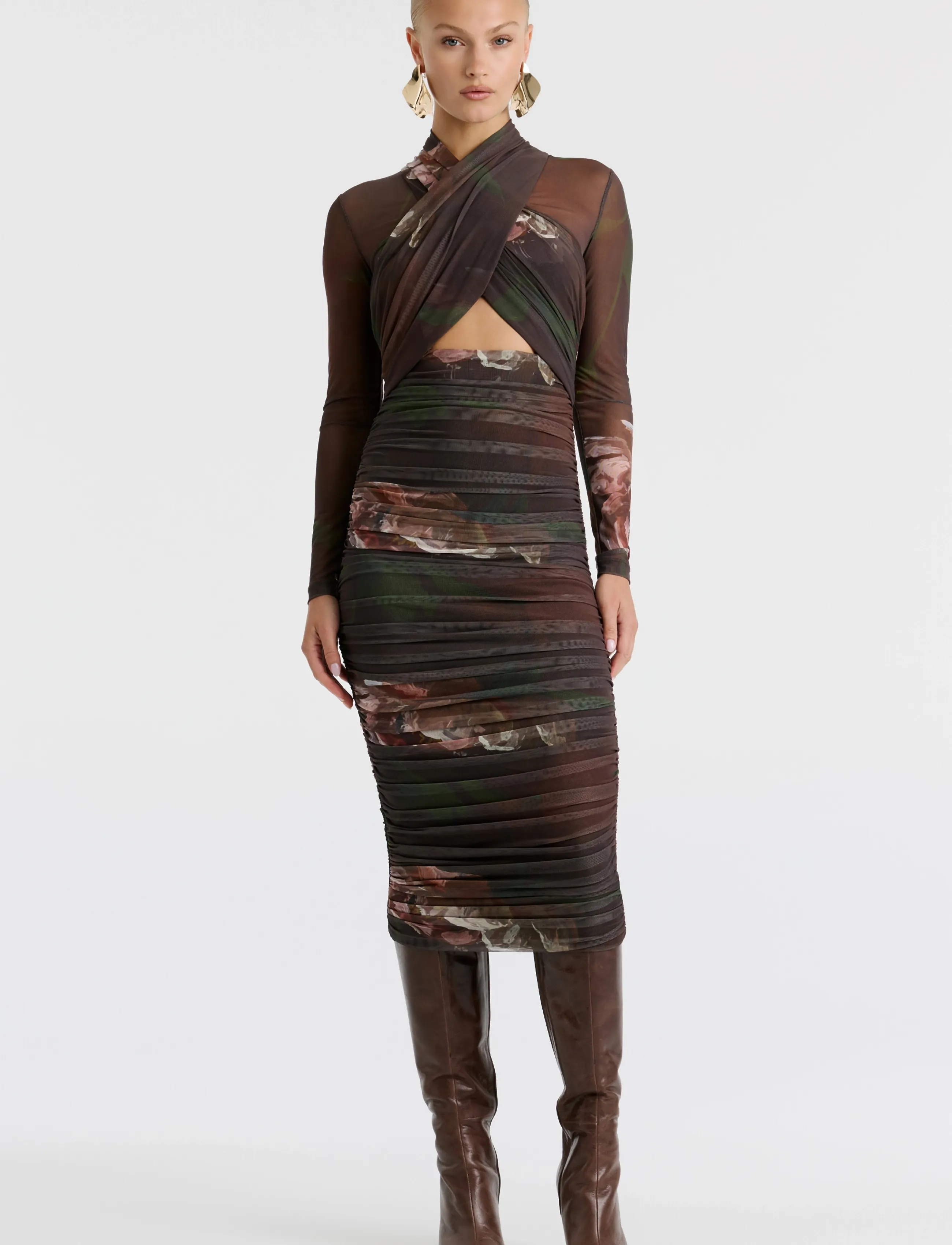 Bardot ALIYAH PRINTED MIDI DRESS - Kleidid - CHOC FL / brown