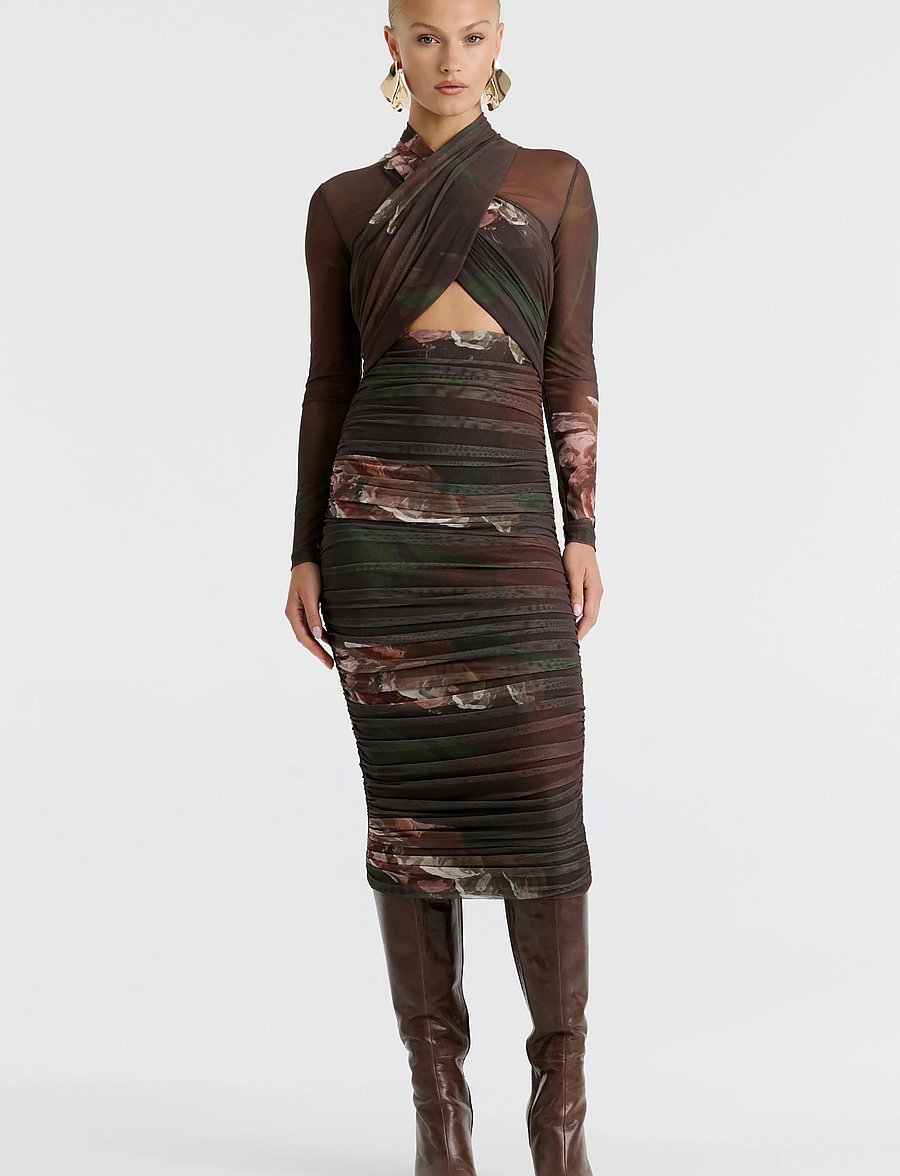 Bardot - ALIYAH PRINTED MIDI DRESS - midikleidid - choc fl - 0