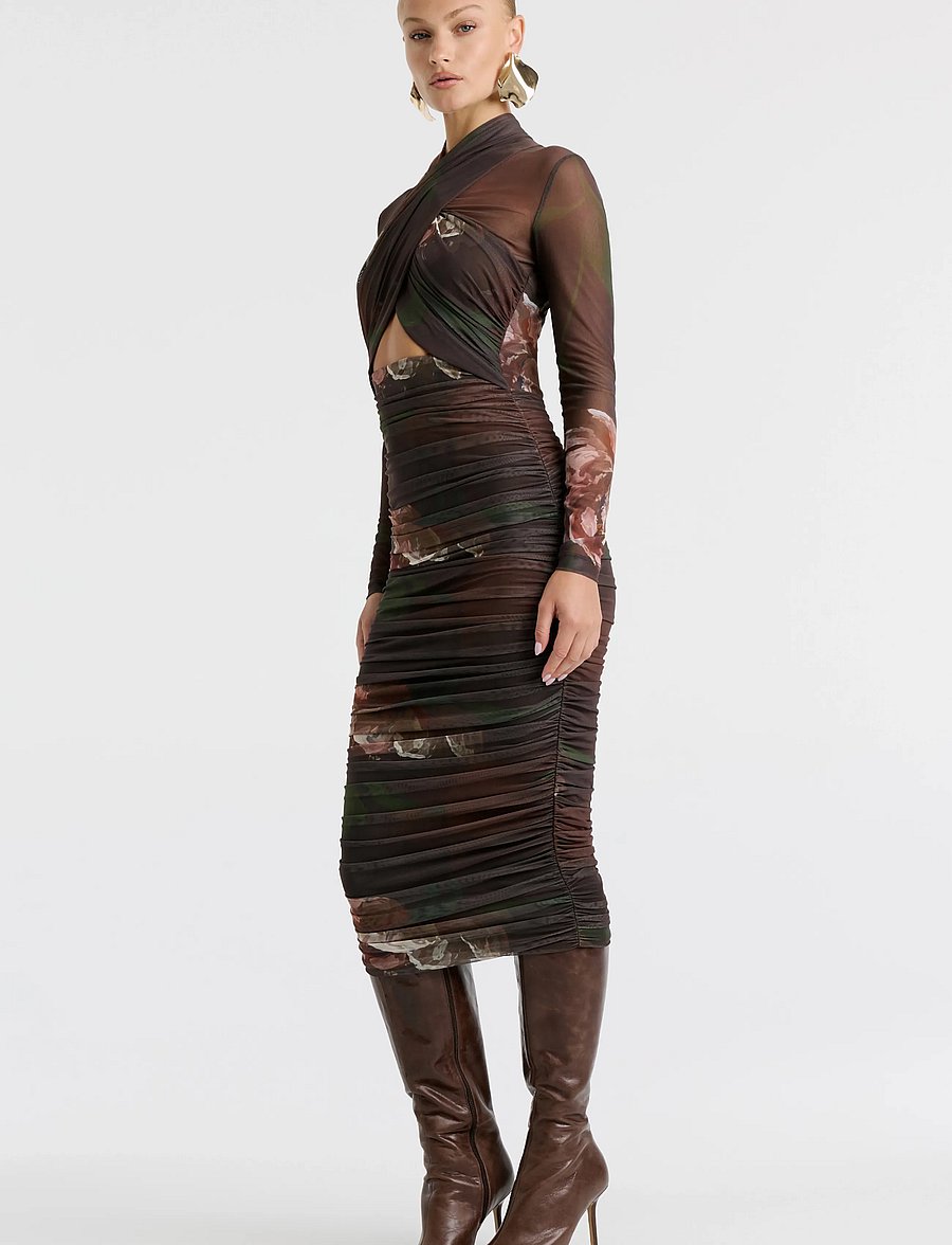 Bardot - ALIYAH PRINTED MIDI DRESS - midikleidid - choc fl - 3