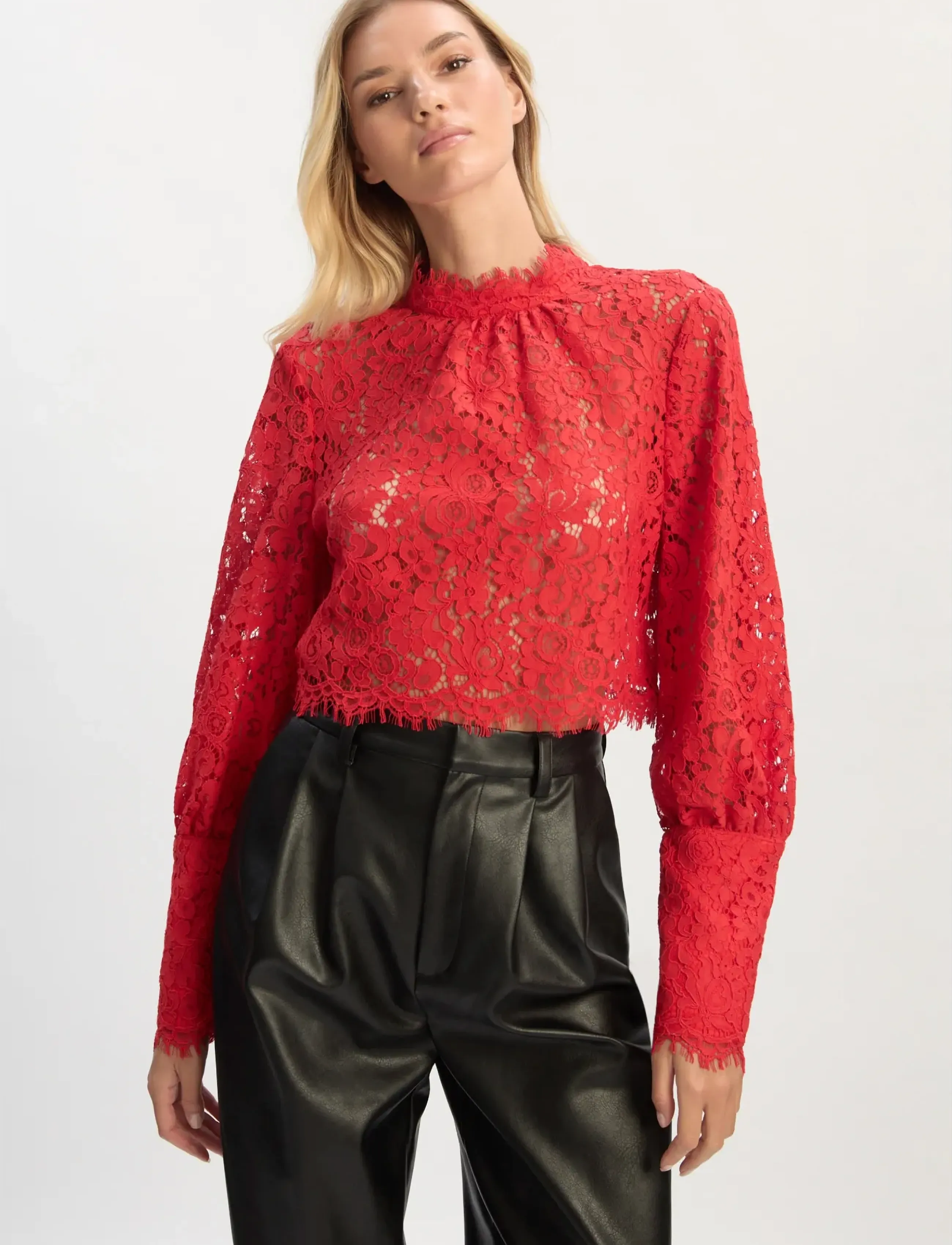 Bardot Lace Georgia Top, 36, Blouses, Rot - Long-sleeved, Frauen