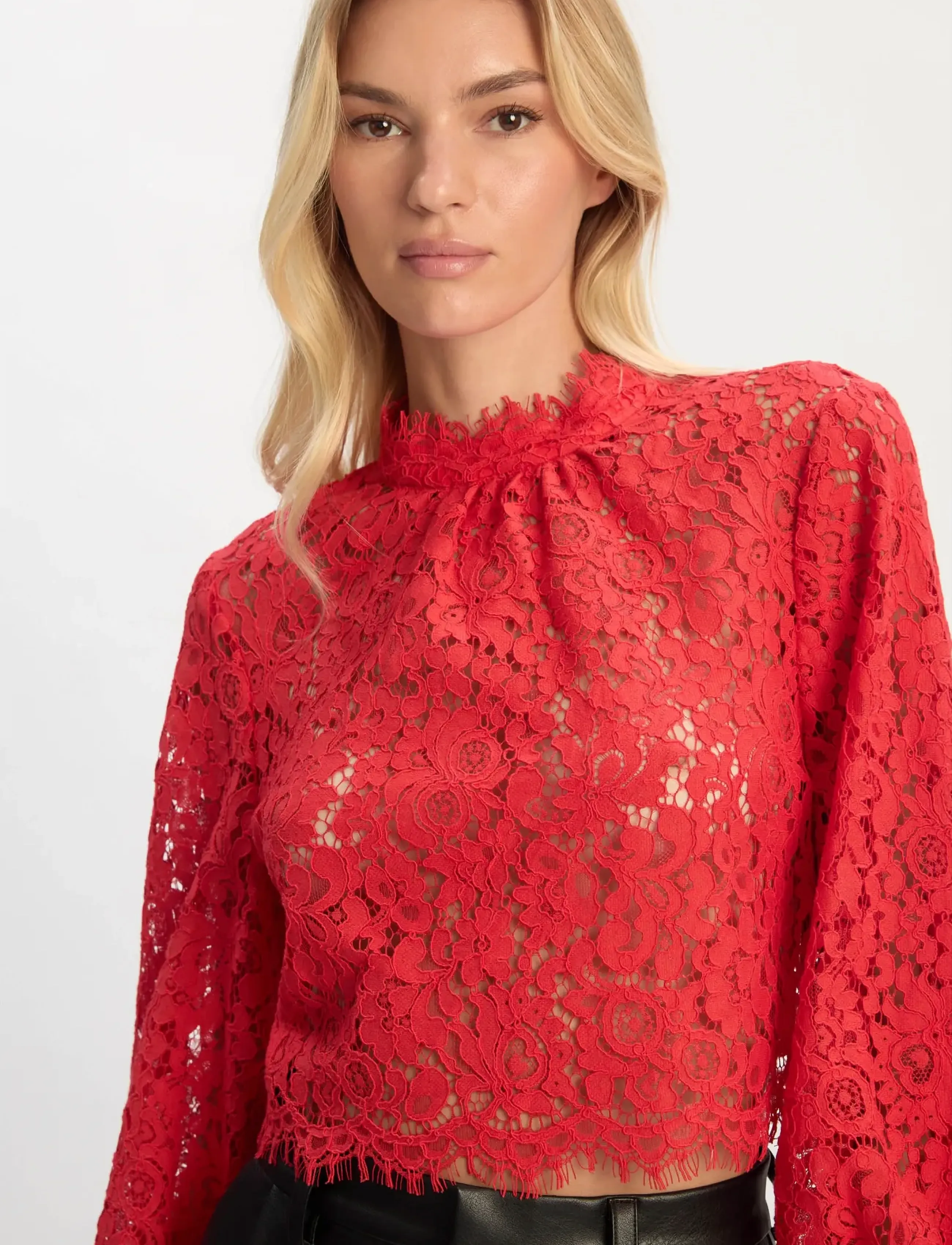 Bardot - LACE GEORGIA TOP - langærmede bluser - fire red - 3