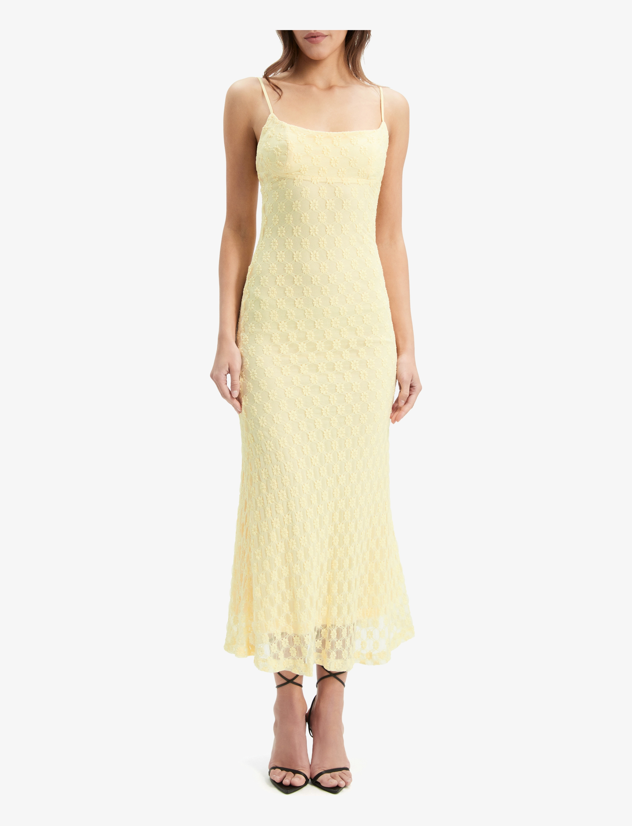 Bardot Adoni Mesh Midi Dress, Kvinder, Mesh Midikjole, Gul, Str: 42