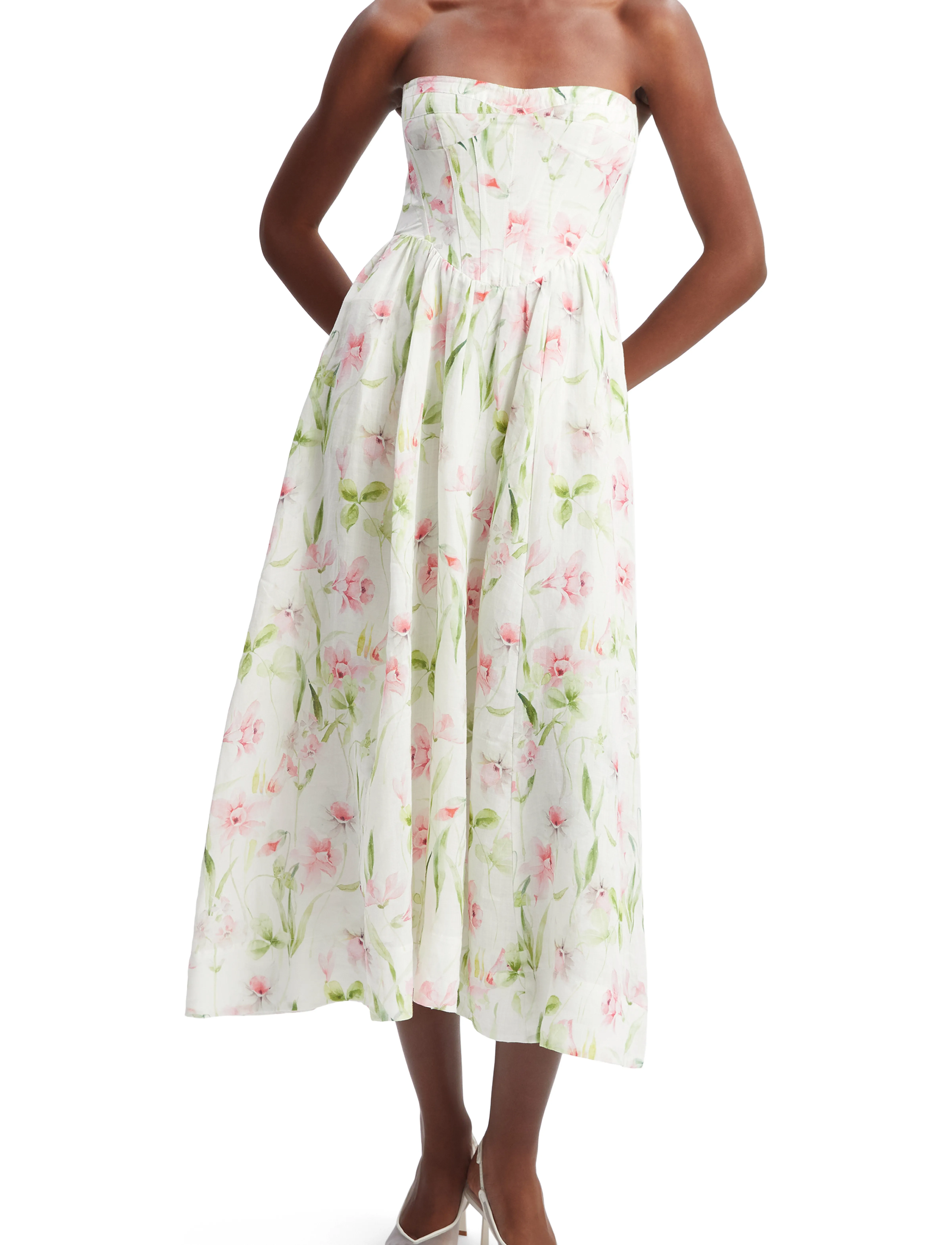 Bardot LOLA CORSET MIDI DRESS - Kampana - SUMMER WHITE FLORAL / white