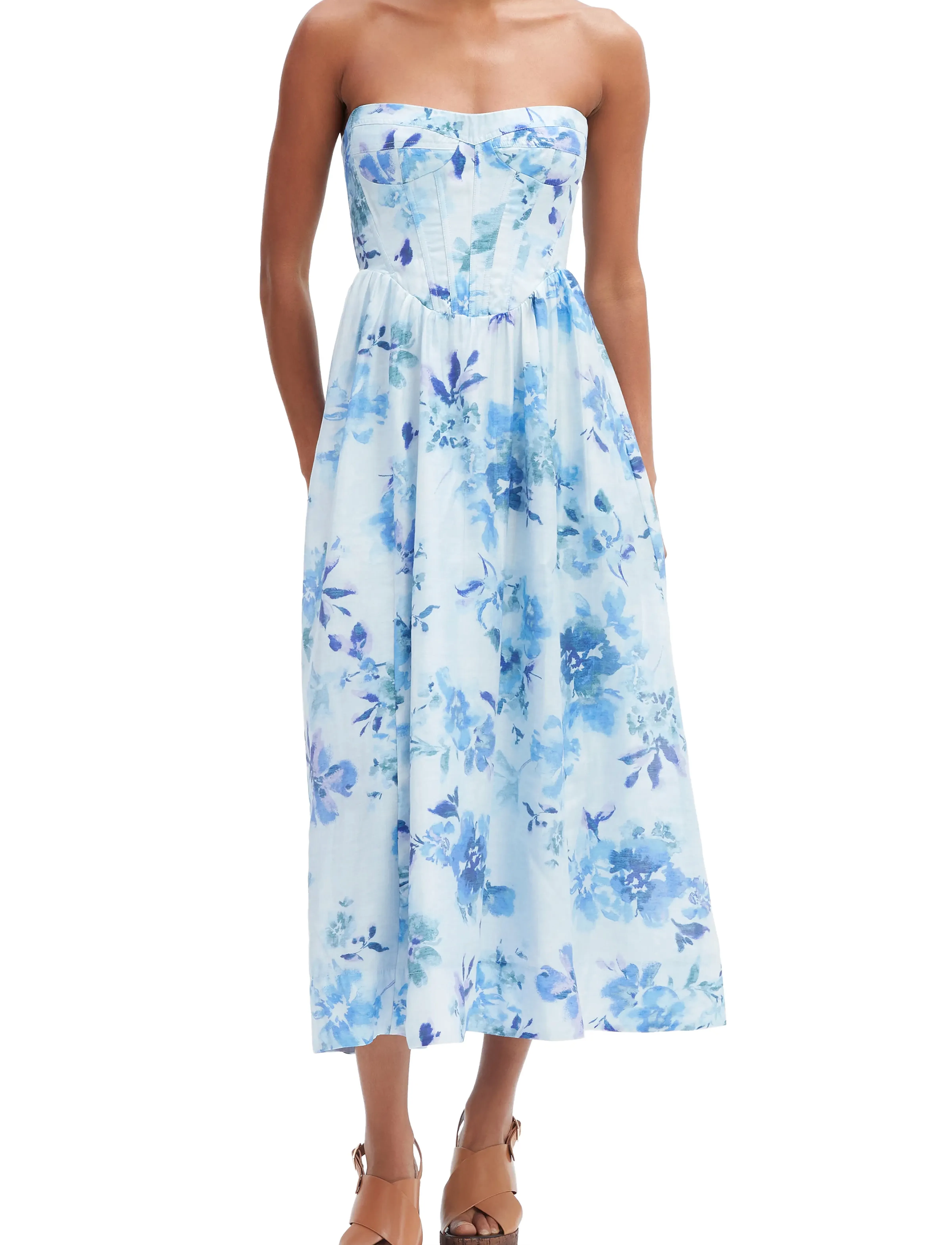 Bardot Lola Corset Midi Dress, 42, Dresses, Blau - Knee-length & Midi, Frauen