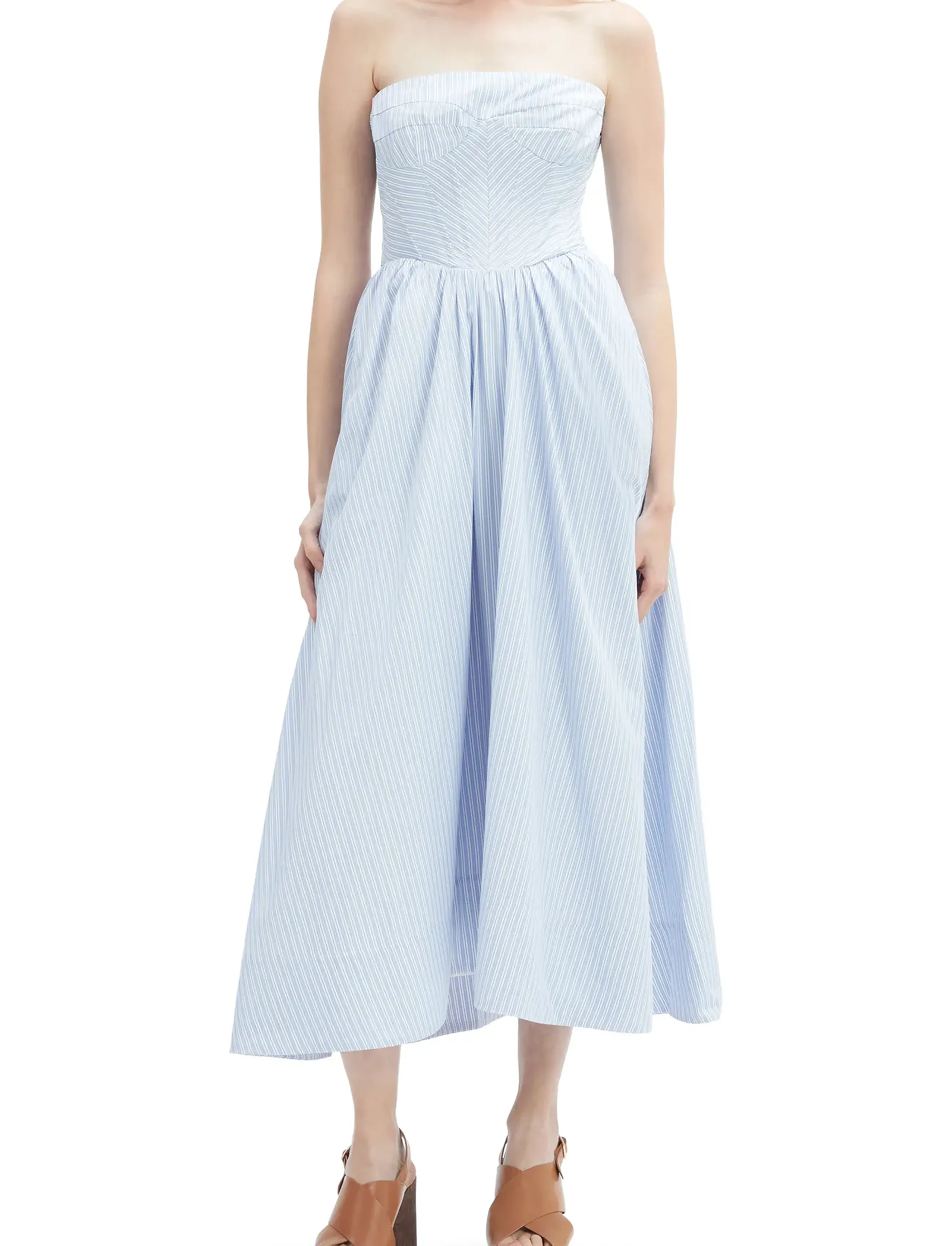 Bardot LOLA CORSET STRIPE MIDI DRESS - Clothing - BLUE STRIP / blue