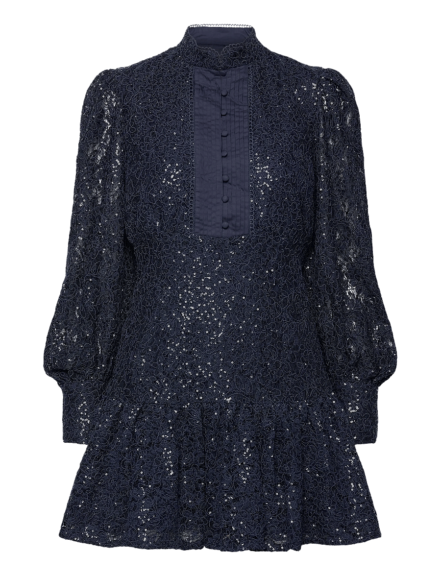 bardot remy balloon sleeve lace dress Bardot Remy Lace Mini Dress in Blue TrenLend