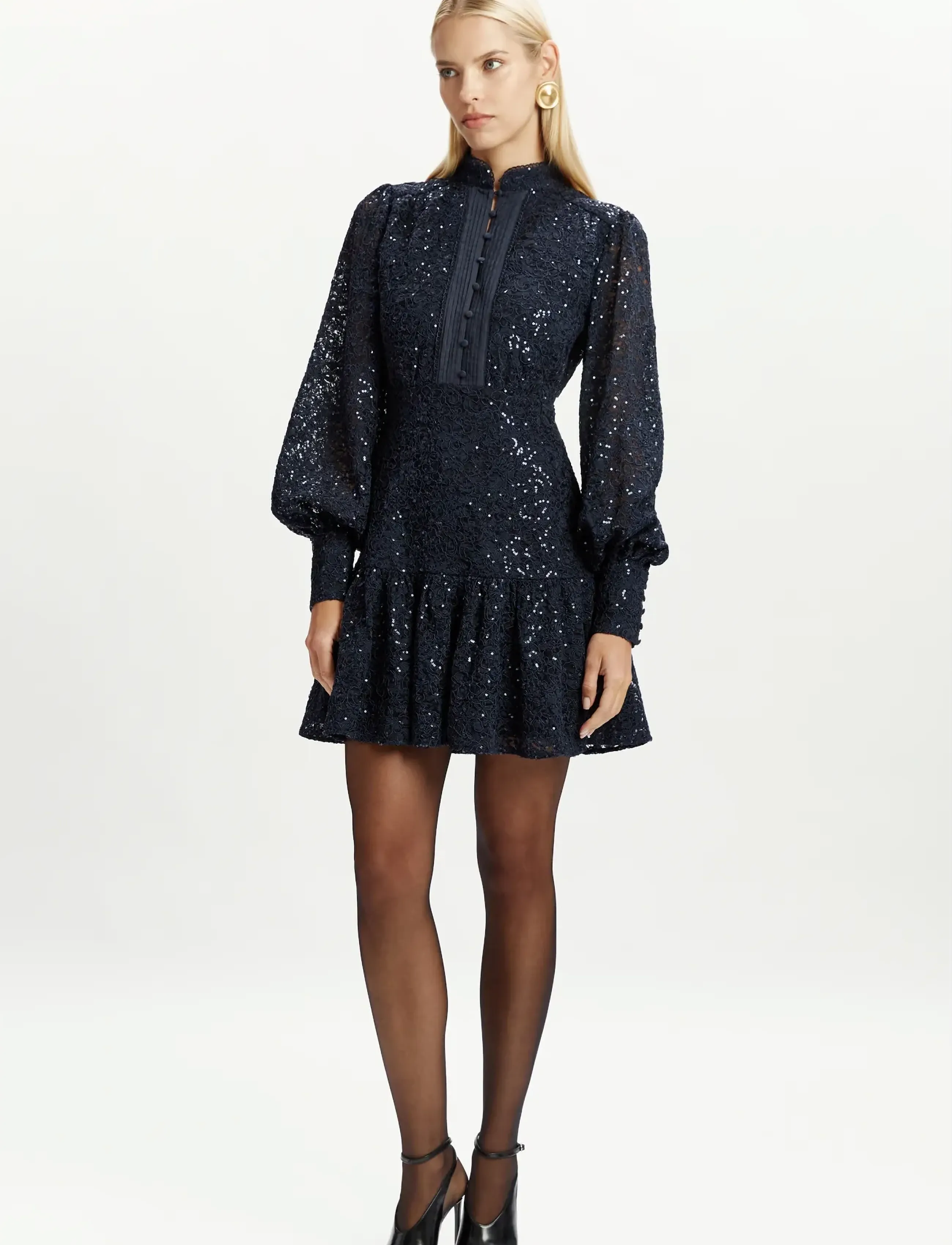 Bardot Remy Lace Mini Dress, 40, Navy, Kjoler > Kort Kjole, Dame